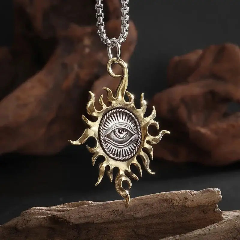 👁️ Eye Of Horus Round Pendant Necklace – Silver Color | Retro Rune Design | Stainless Steel Chain | Hip Hop Punk Unisex Fashion Jewelry AL20468-Gold