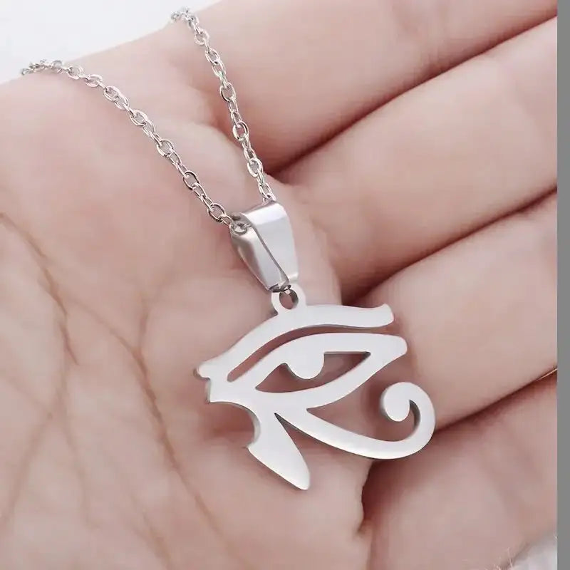 👁️ Eye Of Horus Round Pendant Necklace – Silver Color | Retro Rune Design | Stainless Steel Chain | Hip Hop Punk Unisex Fashion Jewelry AL18770-Silver