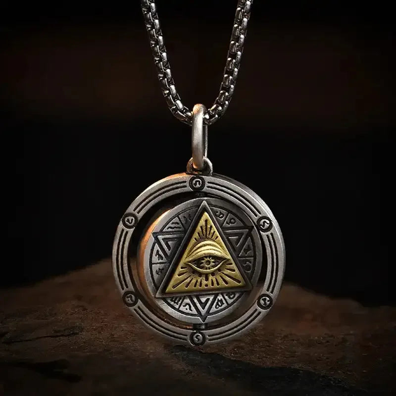 👁️ Eye Of Horus Round Pendant Necklace – Silver Color | Retro Rune Design | Stainless Steel Chain | Hip Hop Punk Unisex Fashion Jewelry