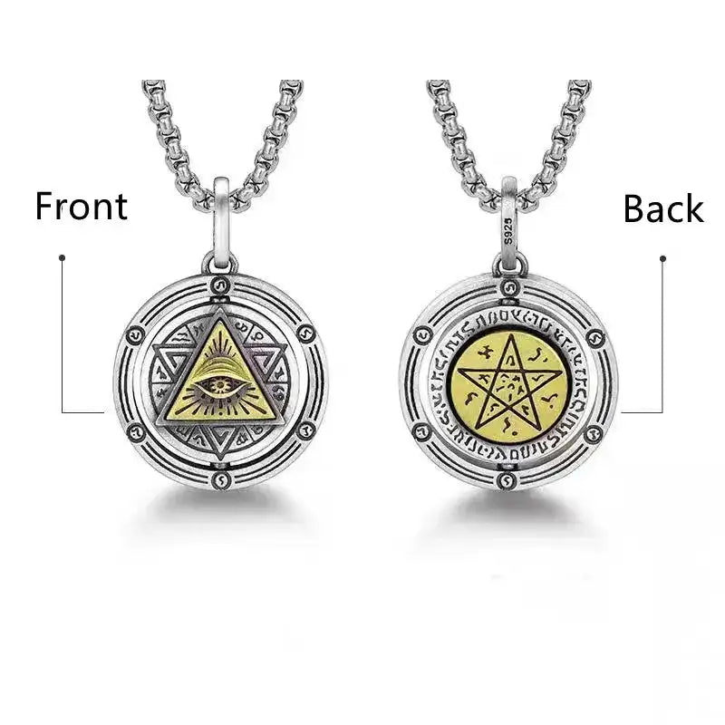 👁️ Eye Of Horus Round Pendant Necklace – Silver Color | Retro Rune Design | Stainless Steel Chain | Hip Hop Punk Unisex Fashion Jewelry