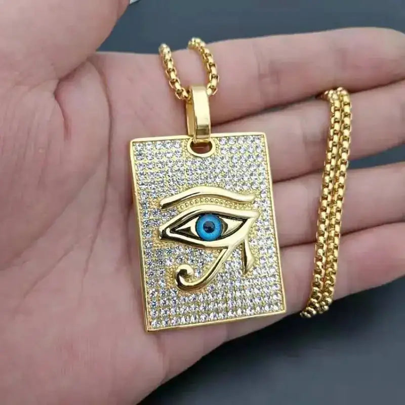 👁️ Eye Of Horus Round Pendant Necklace – Silver Color | Retro Rune Design | Stainless Steel Chain | Hip Hop Punk Unisex Fashion Jewelry AL4056-Gold