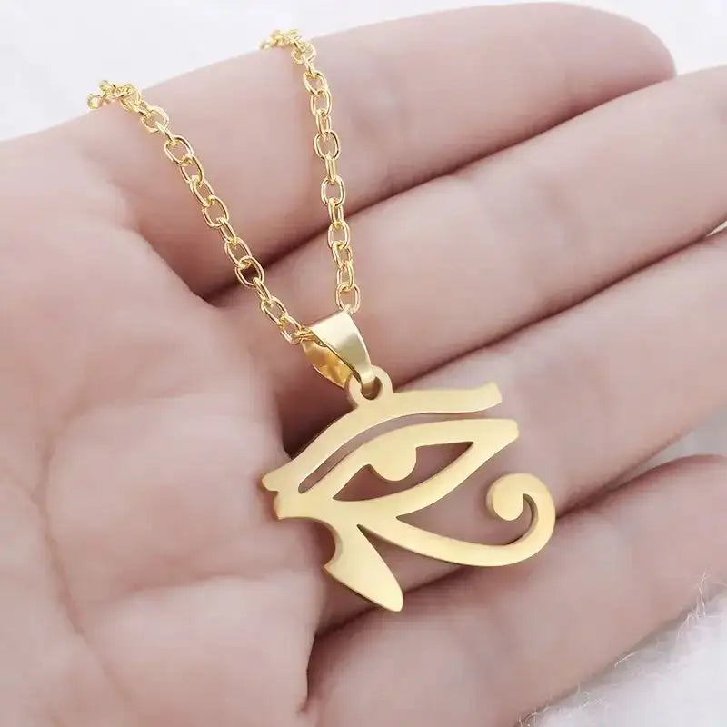👁️ Eye Of Horus Round Pendant Necklace – Silver Color | Retro Rune Design | Stainless Steel Chain | Hip Hop Punk Unisex Fashion Jewelry AL18770-Gold