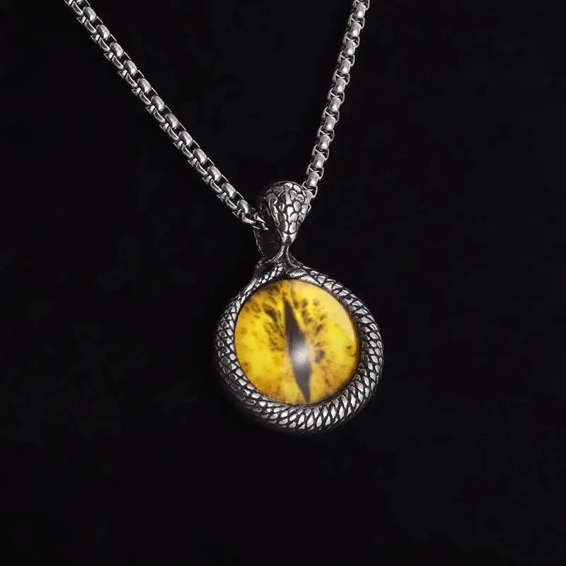 👁️ Eye Of Horus Round Pendant Necklace – Silver Color | Retro Rune Design | Stainless Steel Chain | Hip Hop Punk Unisex Fashion Jewelry AL20326-Yellow