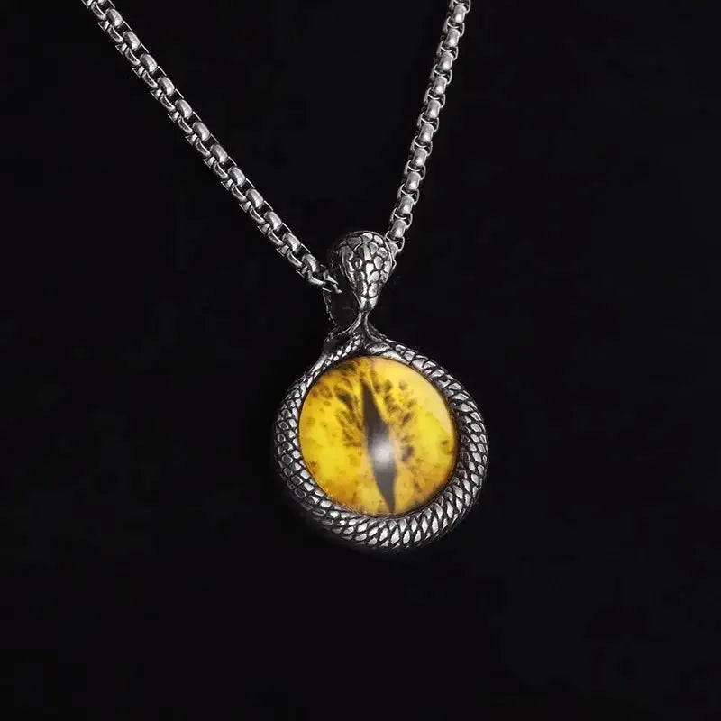 👁️ Eye Of Horus Round Pendant Necklace – Silver Color | Retro Rune Design | Stainless Steel Chain | Hip Hop Punk Unisex Fashion Jewelry AL20326-Yellow