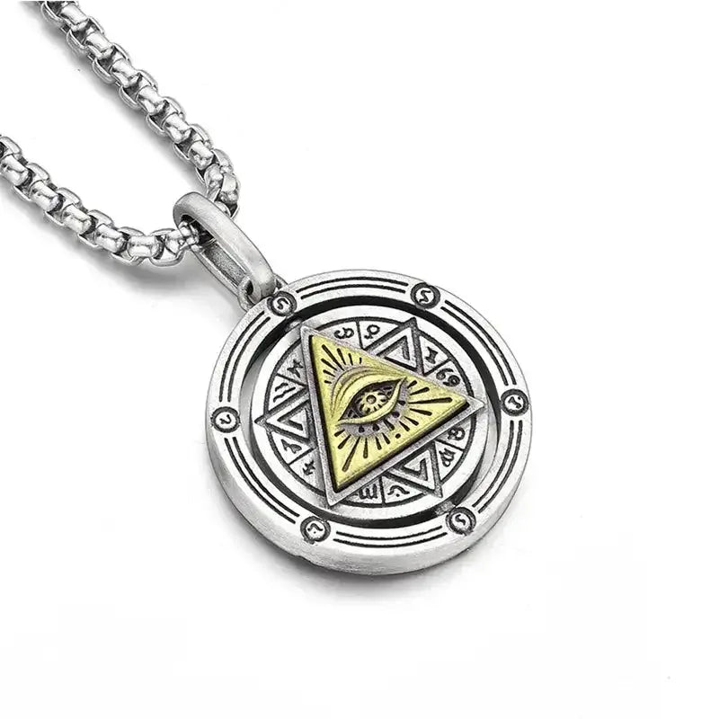 👁️ Eye Of Horus Round Pendant Necklace – Silver Color | Retro Rune Design | Stainless Steel Chain | Hip Hop Punk Unisex Fashion Jewelry