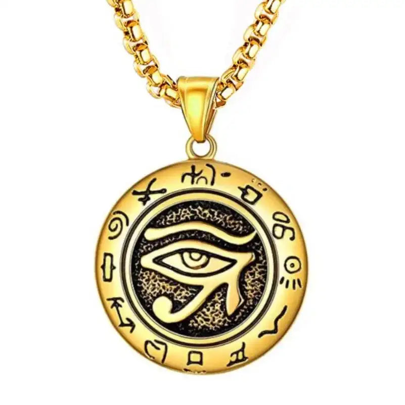 👁️ Eye Of Horus Round Pendant Necklace – Silver Color | Retro Rune Design | Stainless Steel Chain | Hip Hop Punk Unisex Fashion Jewelry A29710-Gold
