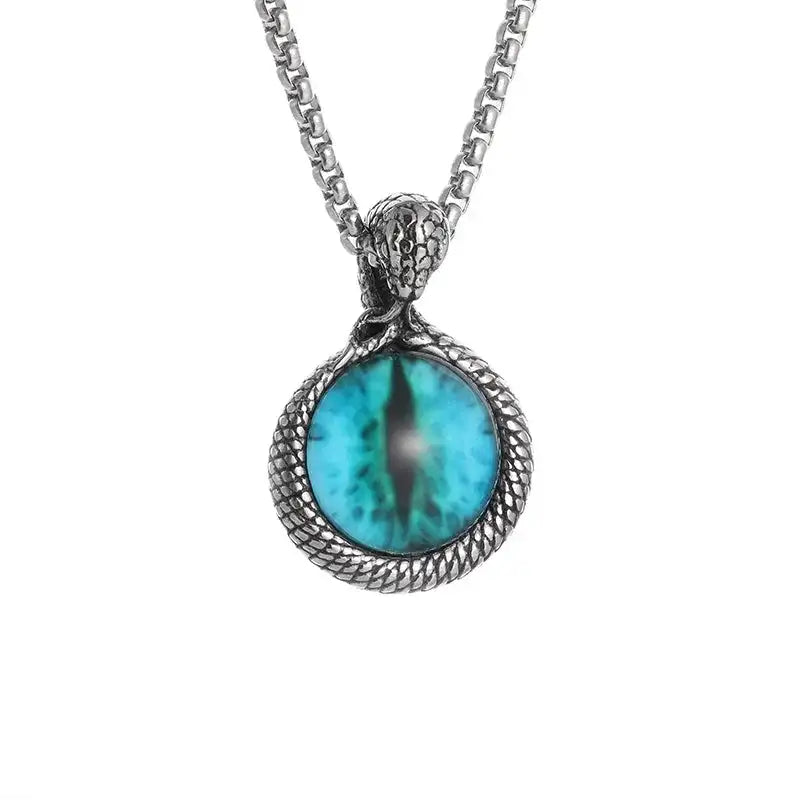 👁️ Eye Of Horus Round Pendant Necklace – Silver Color | Retro Rune Design | Stainless Steel Chain | Hip Hop Punk Unisex Fashion Jewelry AL20326-Blue