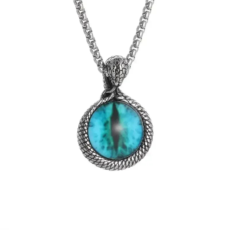 👁️ Eye Of Horus Round Pendant Necklace – Silver Color | Retro Rune Design | Stainless Steel Chain | Hip Hop Punk Unisex Fashion Jewelry AL20326-Blue