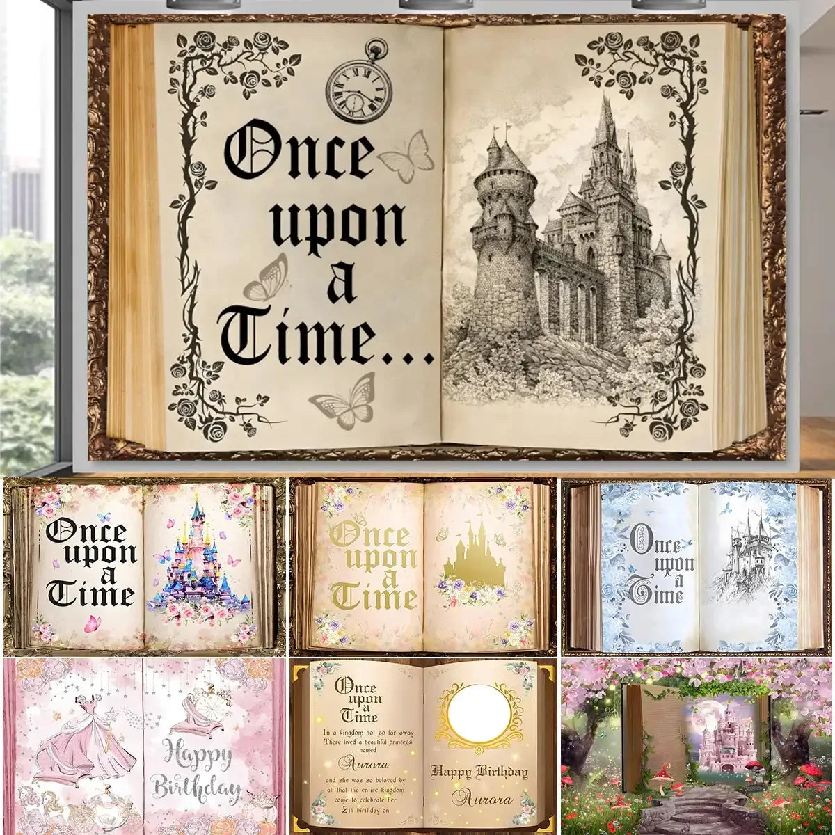 🏰 Fairy Tale Photography Backdrop – Magical Castle & Floral Theme for Weddings, Birthdays & Parties