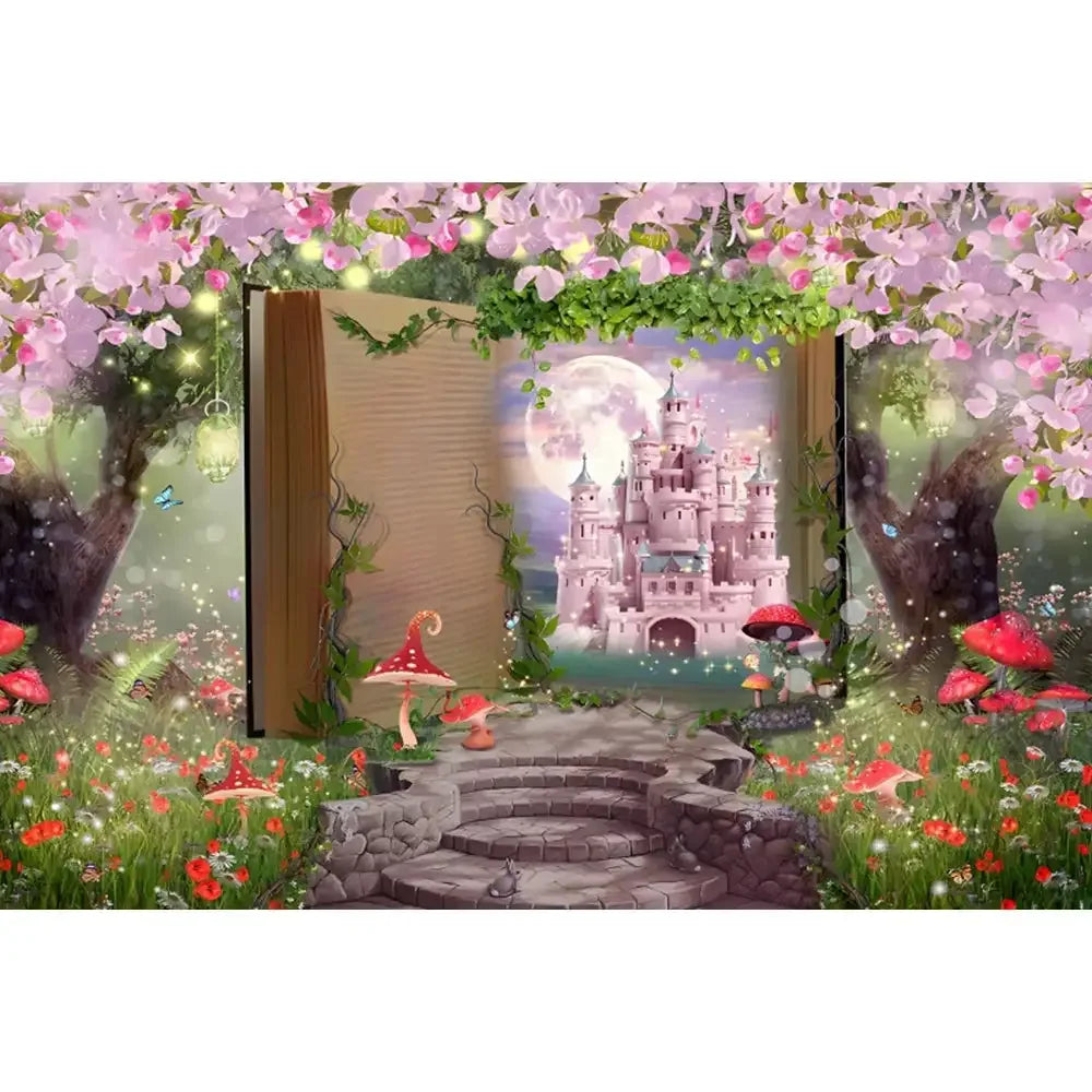 🏰 Fairy Tale Photography Backdrop – Magical Castle & Floral Theme for Weddings, Birthdays & Parties MX1887