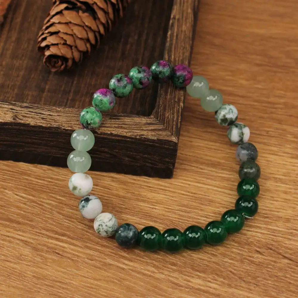 💚 Natural Stone Agate Bracelet – Round Green Bead Jewelry for Women & Men | Stylish Daily Decoration & Christmas Gift