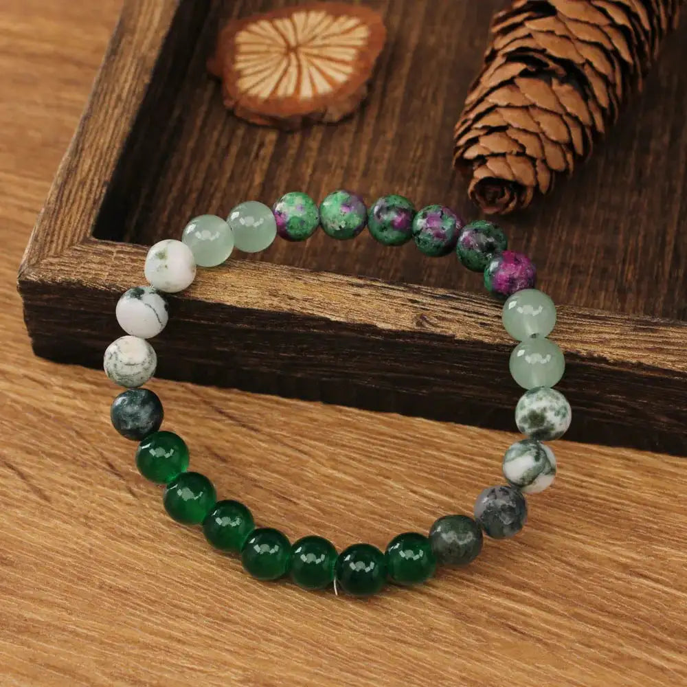 💚 Natural Stone Agate Bracelet – Round Green Bead Jewelry for Women & Men | Stylish Daily Decoration & Christmas Gift
