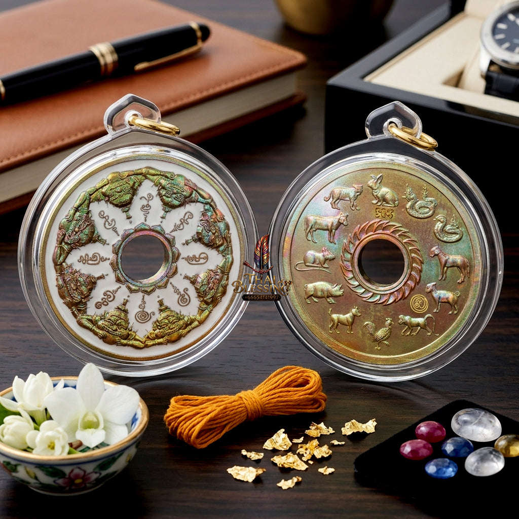 ✨ [Fate-Stabilizer] Sacred Phra Rahu "Wealth-Magnet" Satta-Loha White Enamel Coin – Master-Blessed by Phra Achan Prasut, Wat Nai Tao (Exclusive 2026 Success Token) Thai Blessing Co By RURUECHA