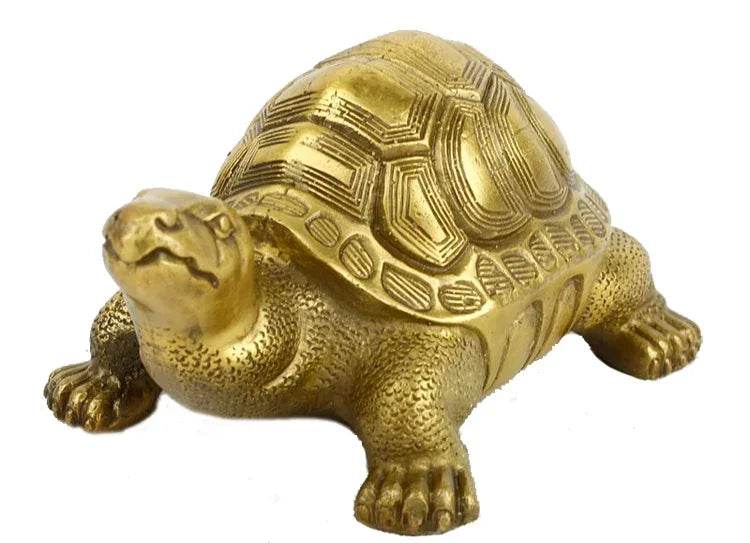 Gold-tone feng shui turtle home decor figurine with detailed shell and textured body