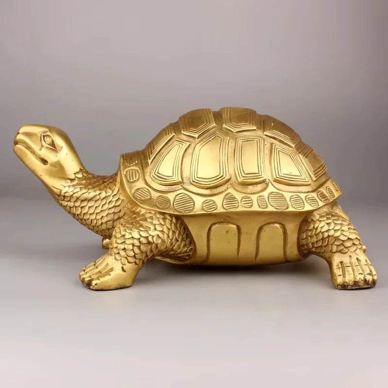 Golden feng shui turtle home decor figurine with detailed shell and textured legs