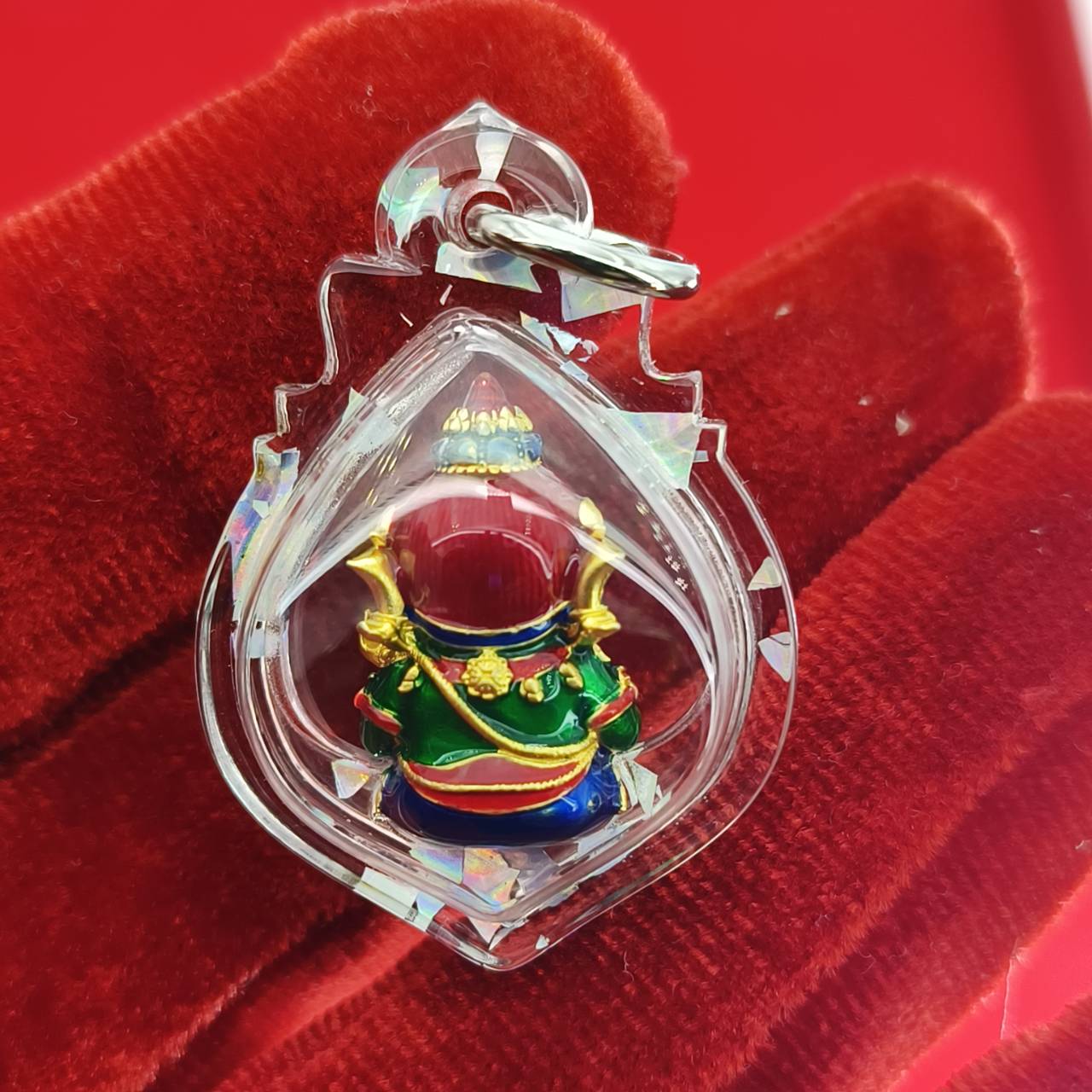 Phra Sri Siddhiya Ganapati Gold-Plated Bronze Statue with Green Enamel Finish