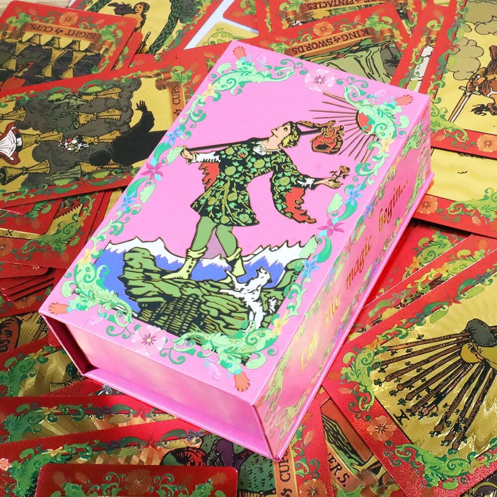 Flower Language Gold Foil Rider Tarot Deck – 78 Durable, Waterproof PET Plastic Cards, 12 x 7 cm