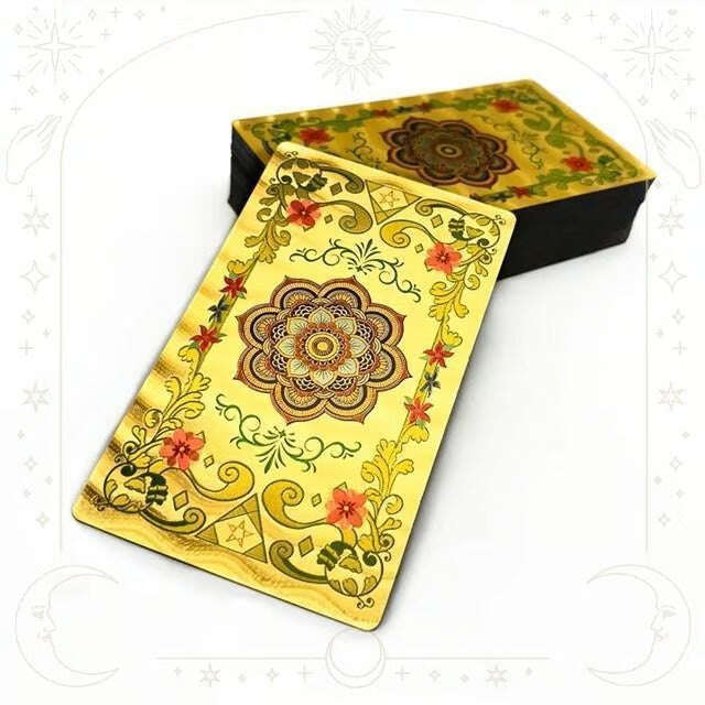Flower Language Gold Foil Rider Tarot Deck – 78 Durable, Waterproof PET Plastic Cards, 12 x 7 cm