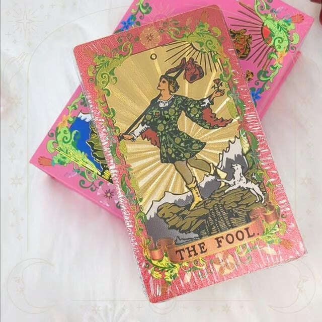 Flower Language Gold Foil Rider Tarot Deck – 78 Durable, Waterproof PET Plastic Cards, 12 x 7 cm