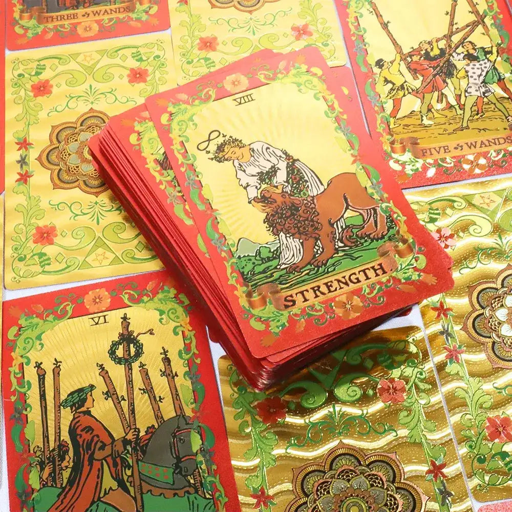 Flower Language Gold Foil Rider Tarot Deck – 78 Durable, Waterproof PET Plastic Cards, 12 x 7 cm