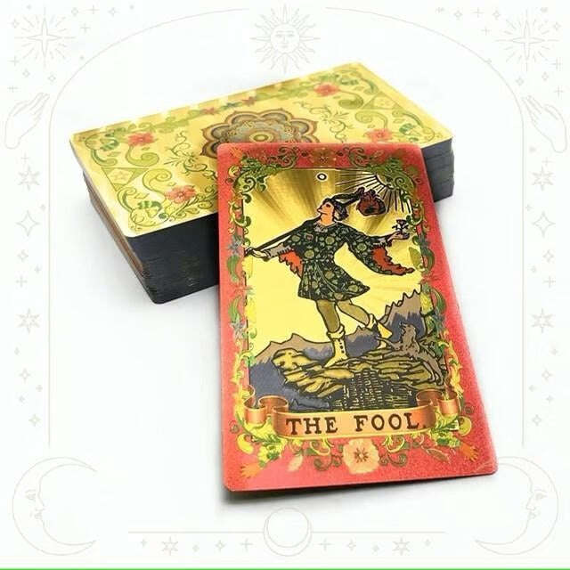 Flower Language Gold Foil Rider Tarot Deck – 78 Durable, Waterproof PET Plastic Cards, 12 x 7 cm