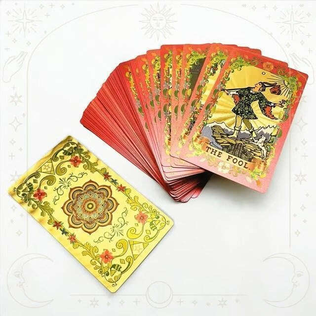 Flower Language Gold Foil Rider Tarot Deck – 78 Durable, Waterproof PET Plastic Cards, 12 x 7 cm