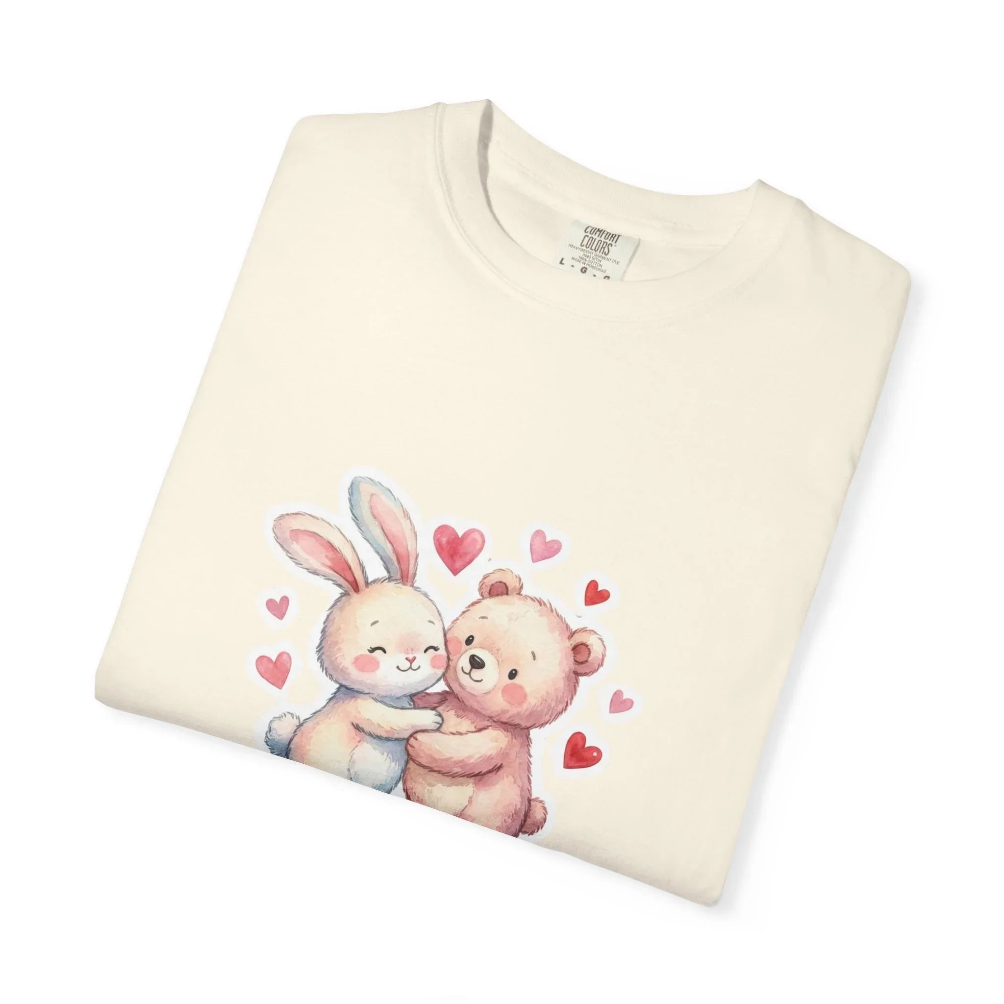 Fluffy Valentine Bunny and Bear T Shirt Cute Retro Valentine Gift Cozy Soft Cotton Vintage Aesthetic Top Romantic Couple Gift Idea
