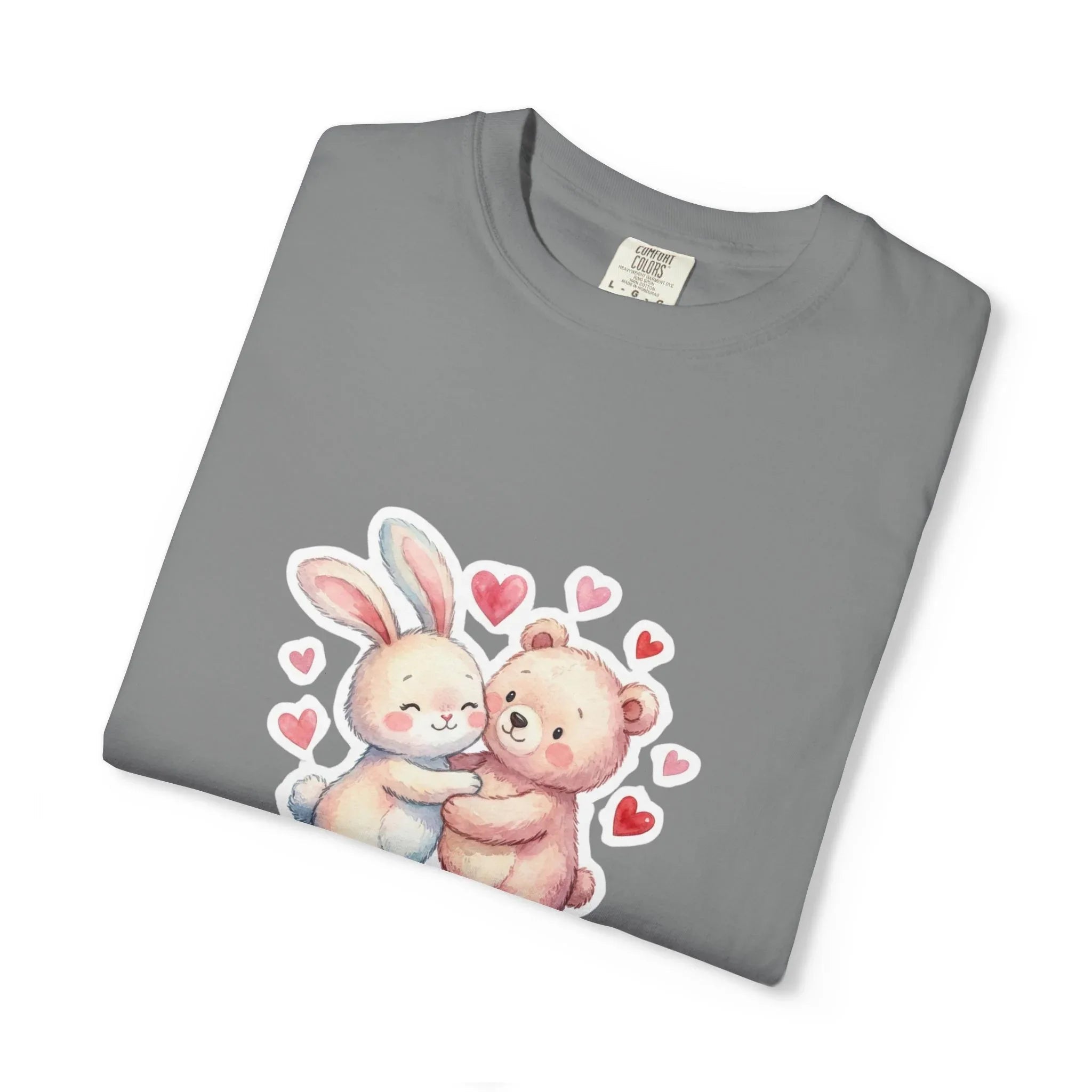 Fluffy Valentine Bunny and Bear T Shirt Cute Retro Valentine Gift Cozy Soft Cotton Vintage Aesthetic Top Romantic Couple Gift Idea