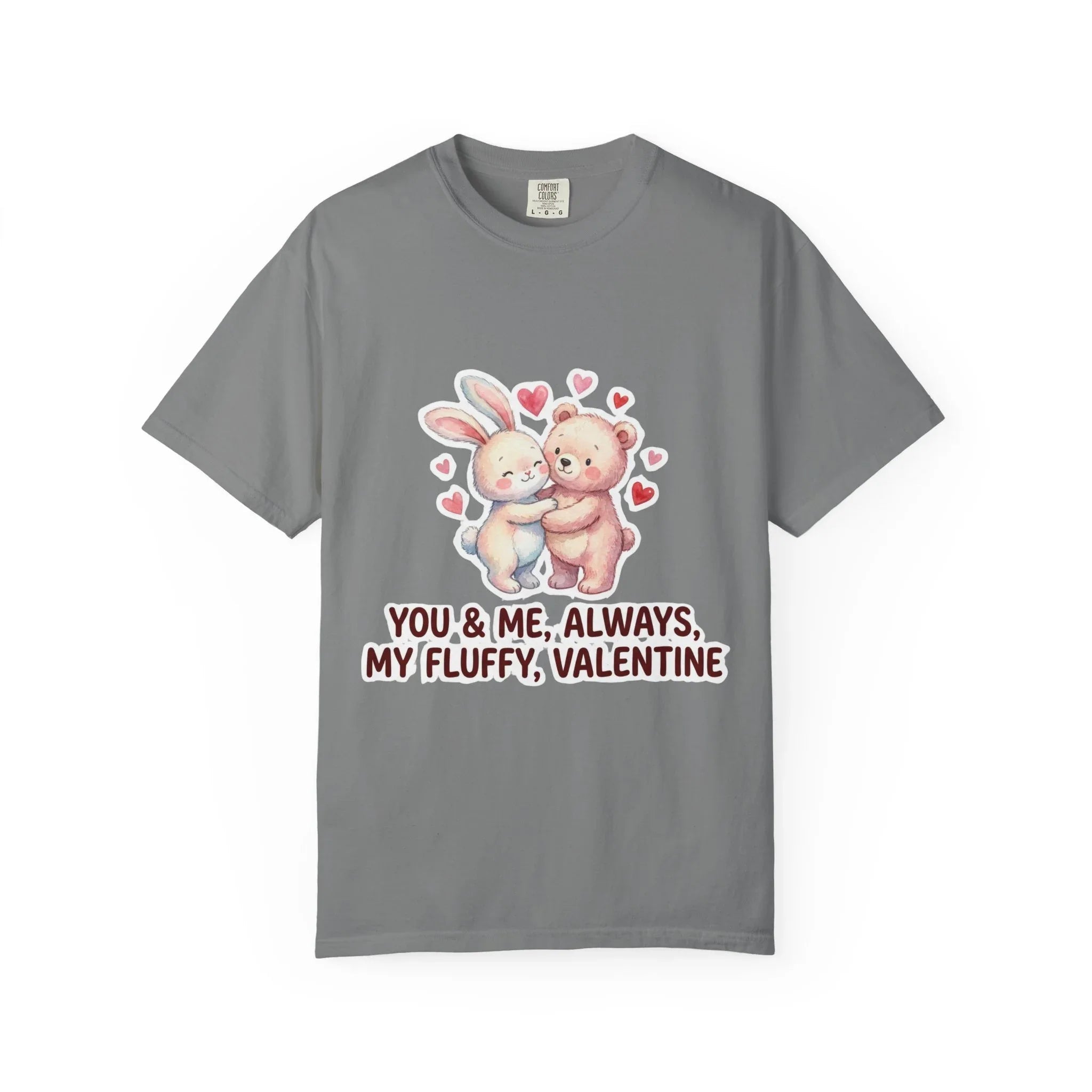 Fluffy Valentine Bunny and Bear T Shirt Cute Retro Valentine Gift Cozy Soft Cotton Vintage Aesthetic Top Romantic Couple Gift Idea Grey