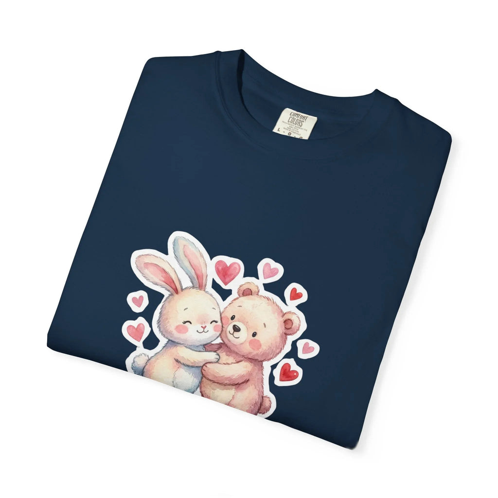 Fluffy Valentine Bunny and Bear T Shirt Cute Retro Valentine Gift Cozy Soft Cotton Vintage Aesthetic Top Romantic Couple Gift Idea
