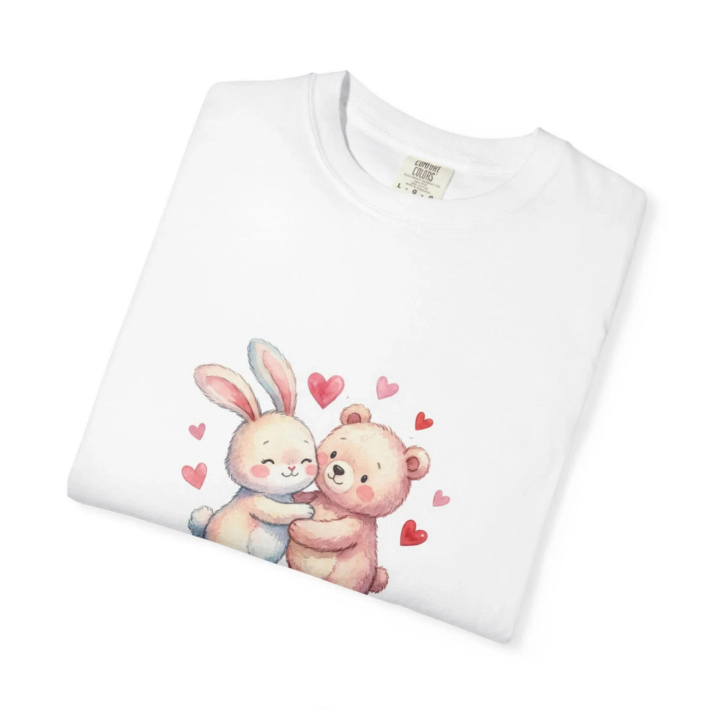 Fluffy Valentine Bunny and Bear T Shirt Cute Retro Valentine Gift Cozy Soft Cotton Vintage Aesthetic Top Romantic Couple Gift Idea