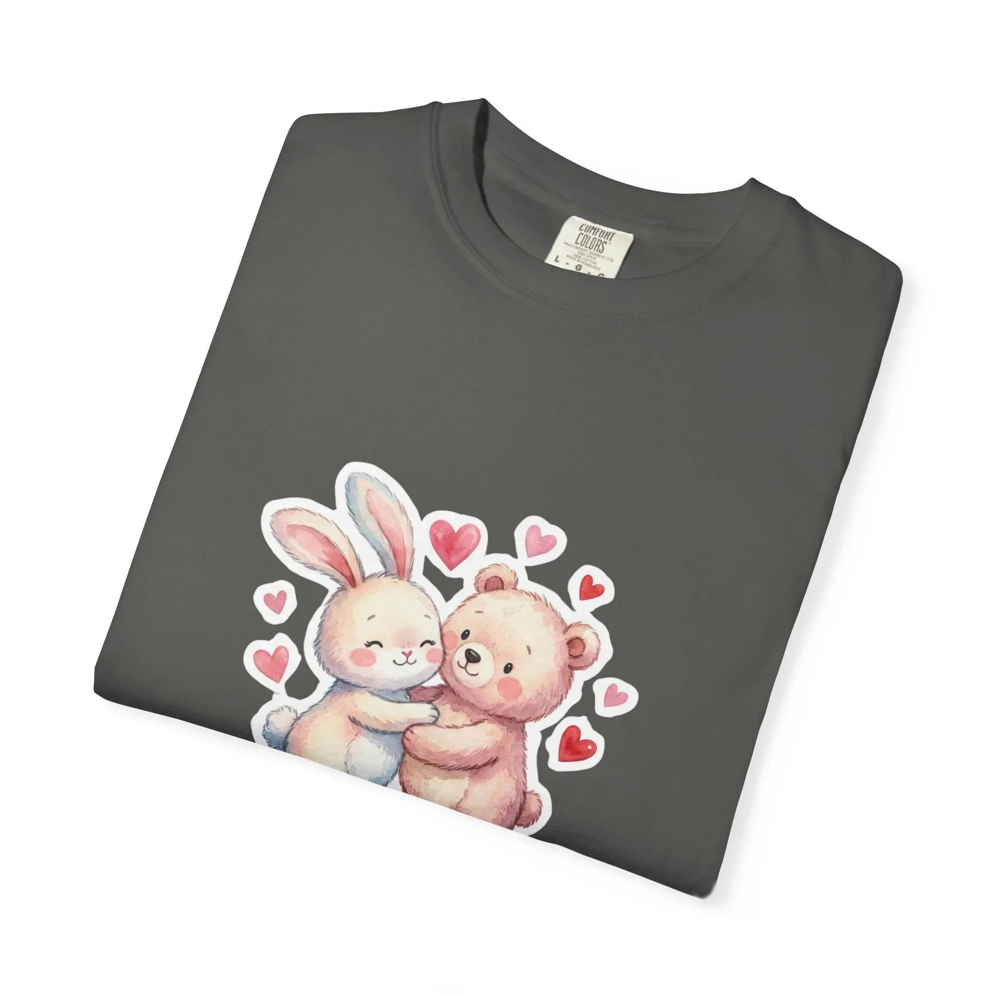 Fluffy Valentine Bunny and Bear T Shirt Cute Retro Valentine Gift Cozy Soft Cotton Vintage Aesthetic Top Romantic Couple Gift Idea