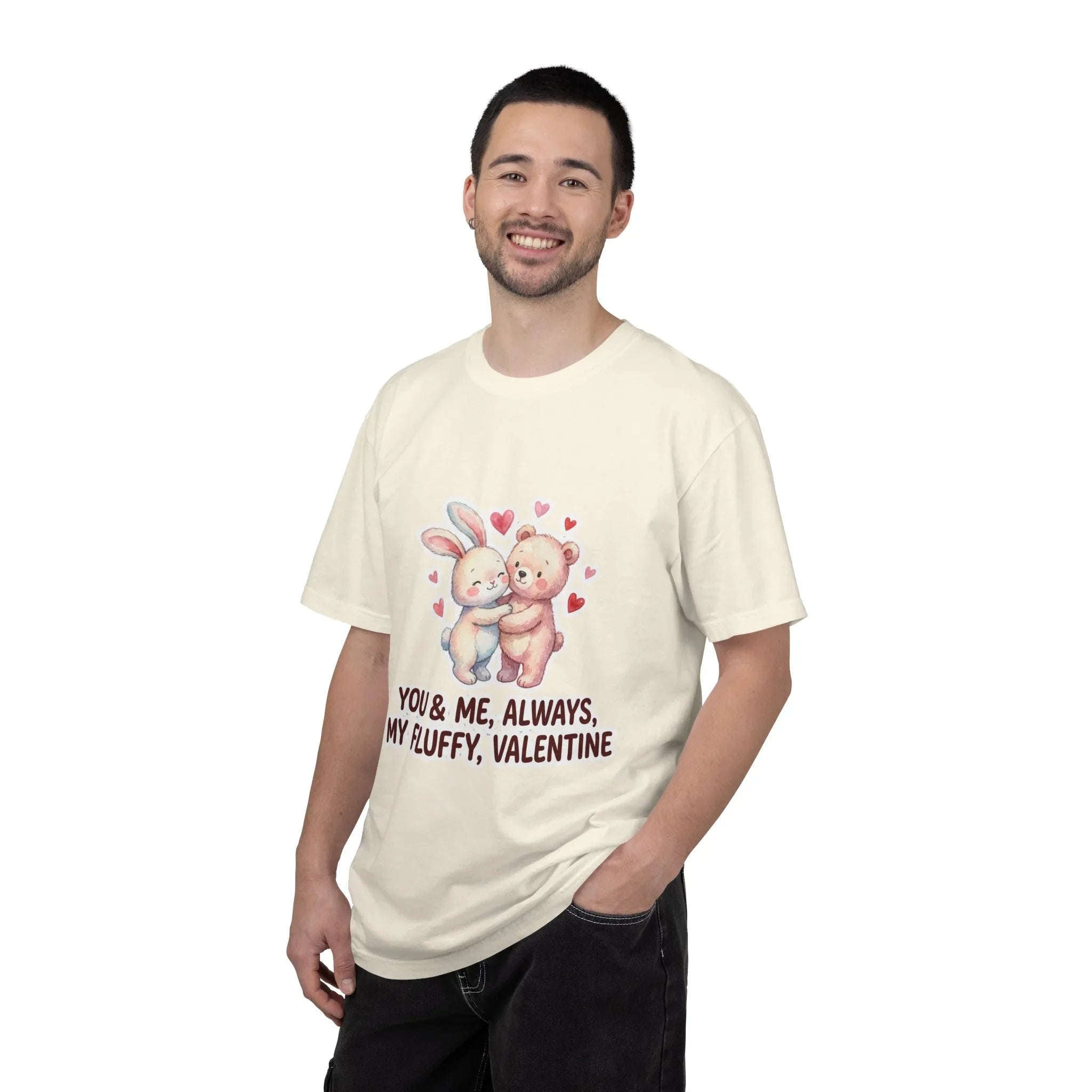 Fluffy Valentine Bunny and Bear T Shirt Cute Retro Valentine Gift Cozy Soft Cotton Vintage Aesthetic Top Romantic Couple Gift Idea