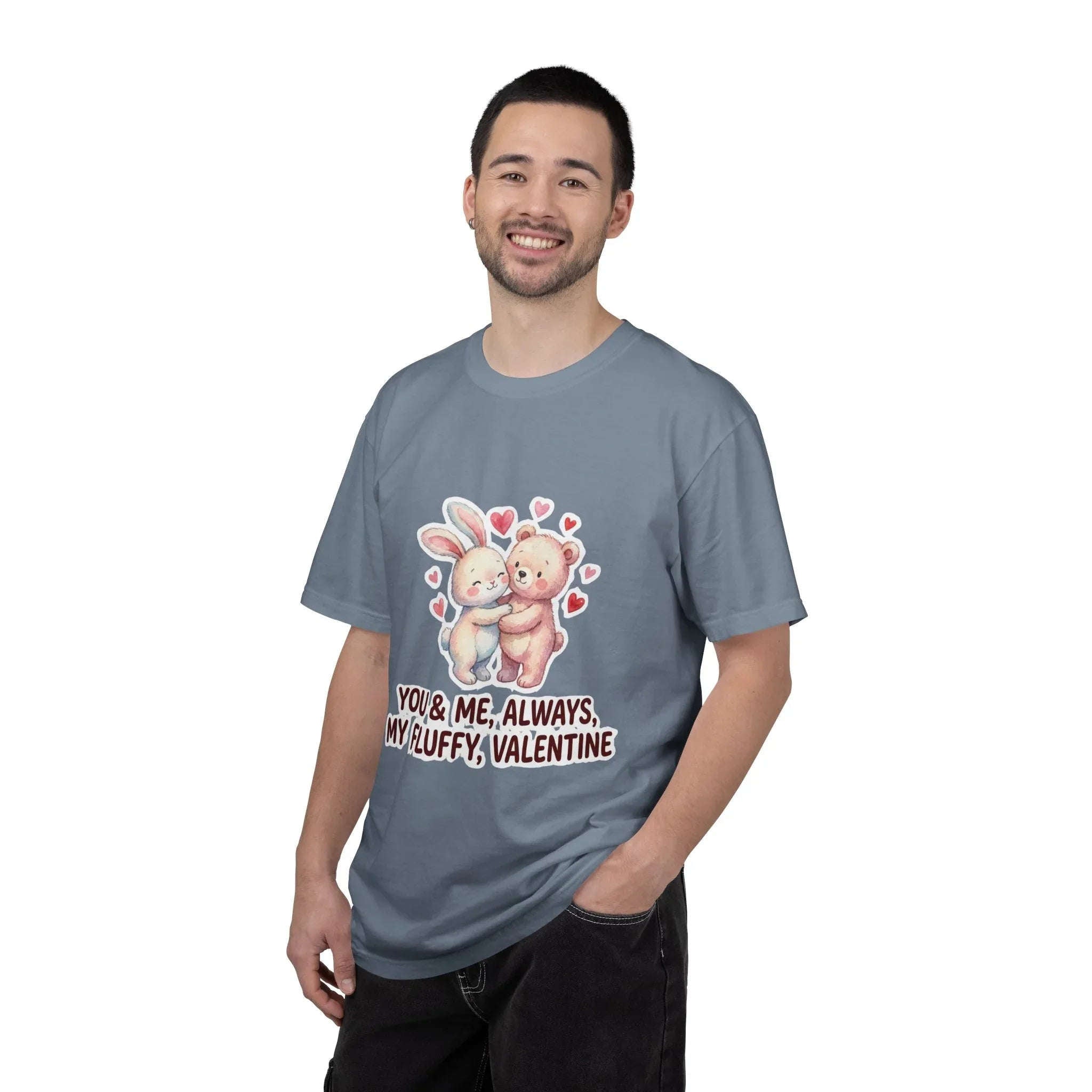Fluffy Valentine Bunny and Bear T Shirt Cute Retro Valentine Gift Cozy Soft Cotton Vintage Aesthetic Top Romantic Couple Gift Idea