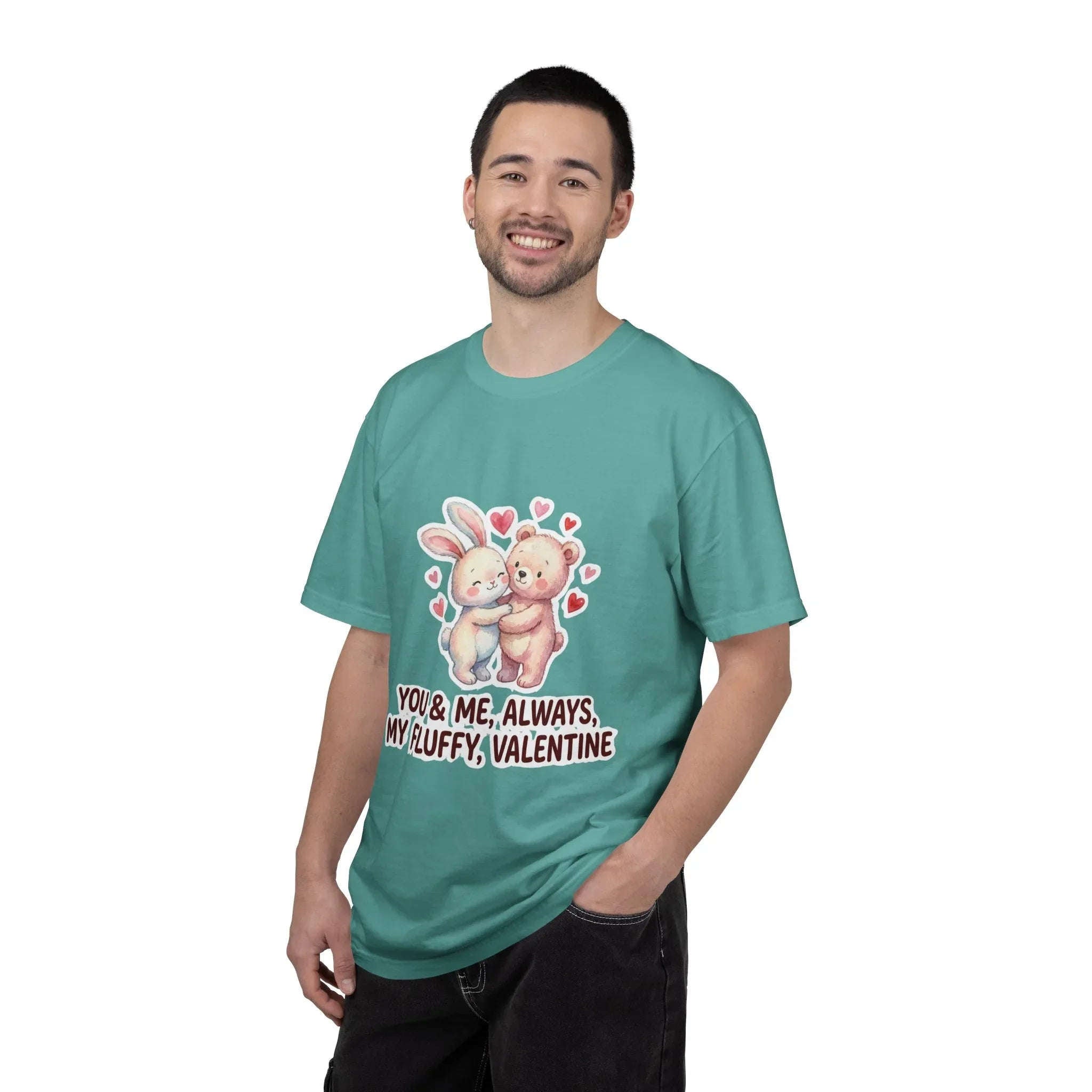 Fluffy Valentine Bunny and Bear T Shirt Cute Retro Valentine Gift Cozy Soft Cotton Vintage Aesthetic Top Romantic Couple Gift Idea