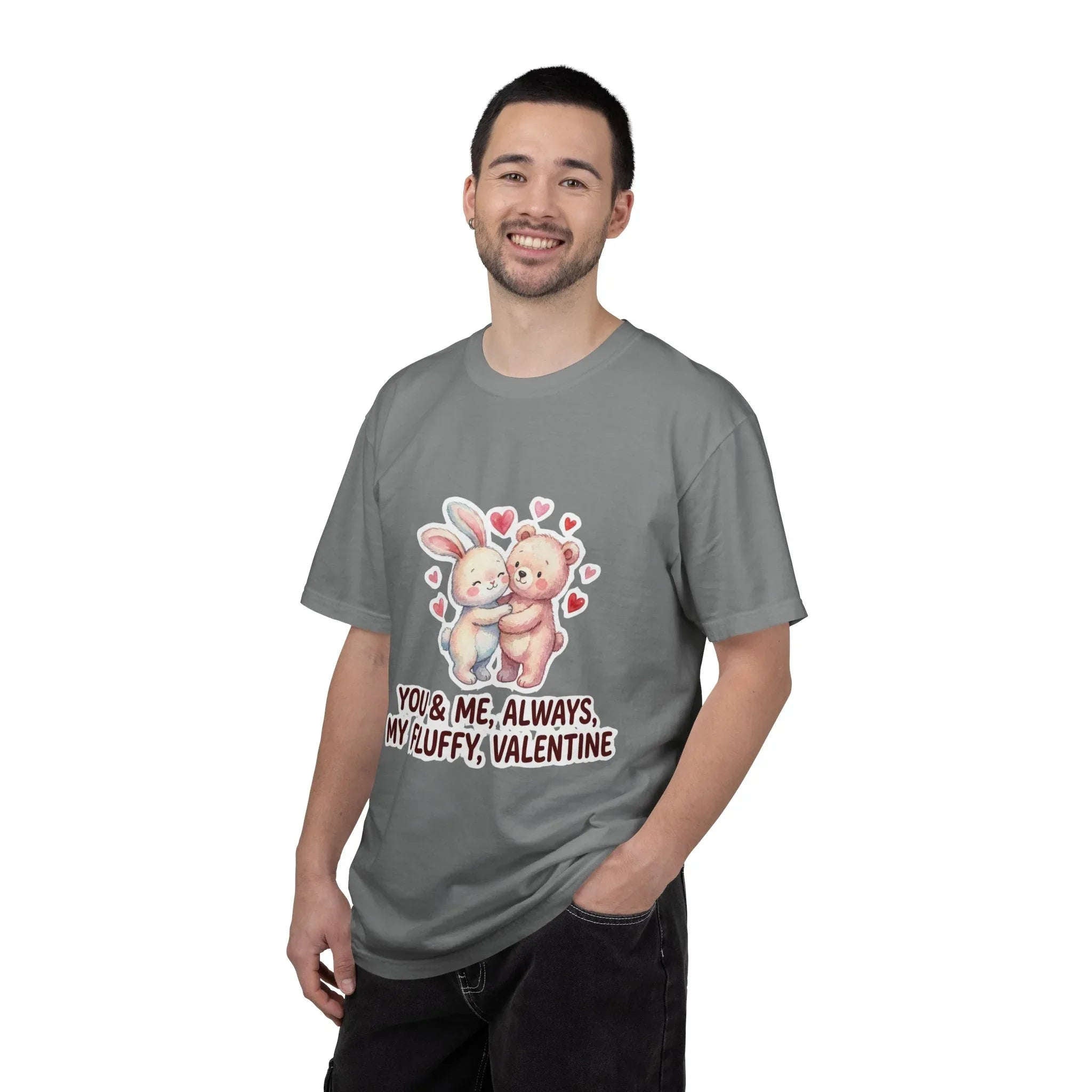 Fluffy Valentine Bunny and Bear T Shirt Cute Retro Valentine Gift Cozy Soft Cotton Vintage Aesthetic Top Romantic Couple Gift Idea