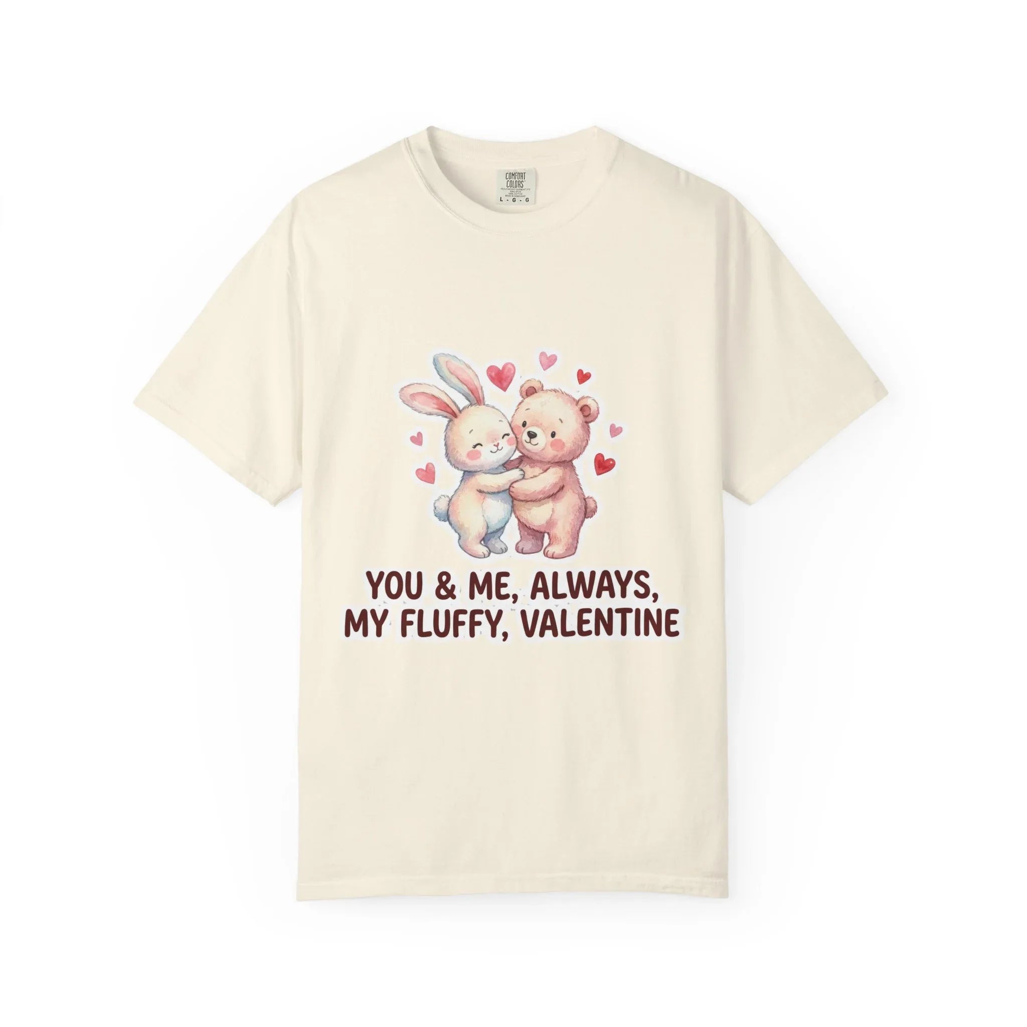 Fluffy Valentine Bunny and Bear T Shirt Cute Retro Valentine Gift Cozy Soft Cotton Vintage Aesthetic Top Romantic Couple Gift Idea Ivory