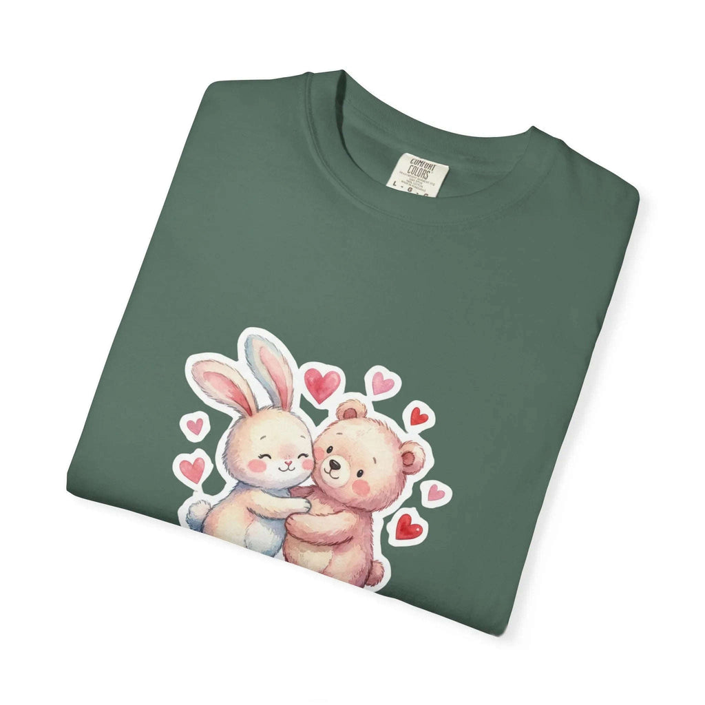 Fluffy Valentine Bunny and Bear T Shirt Cute Retro Valentine Gift Cozy Soft Cotton Vintage Aesthetic Top Romantic Couple Gift Idea
