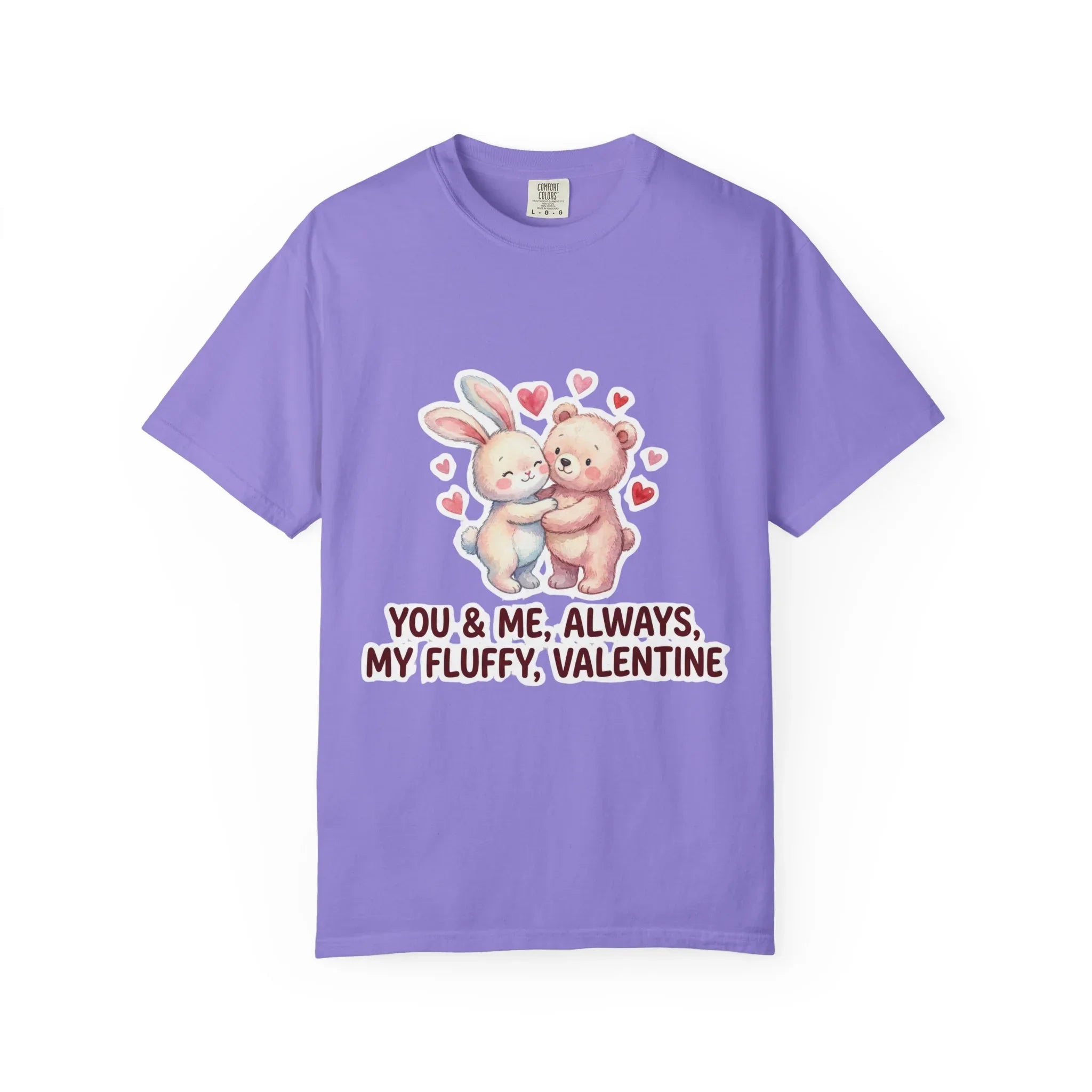 Fluffy Valentine Bunny and Bear T Shirt Cute Retro Valentine Gift Cozy Soft Cotton Vintage Aesthetic Top Romantic Couple Gift Idea Violet