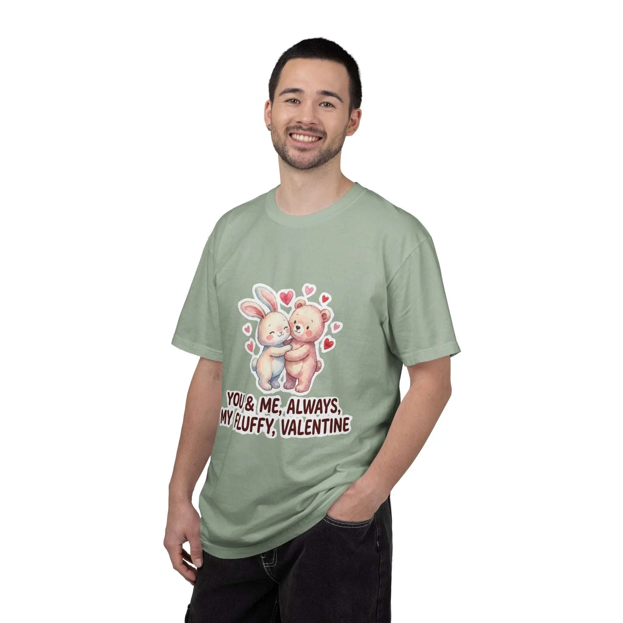 Fluffy Valentine Bunny and Bear T Shirt Cute Retro Valentine Gift Cozy Soft Cotton Vintage Aesthetic Top Romantic Couple Gift Idea