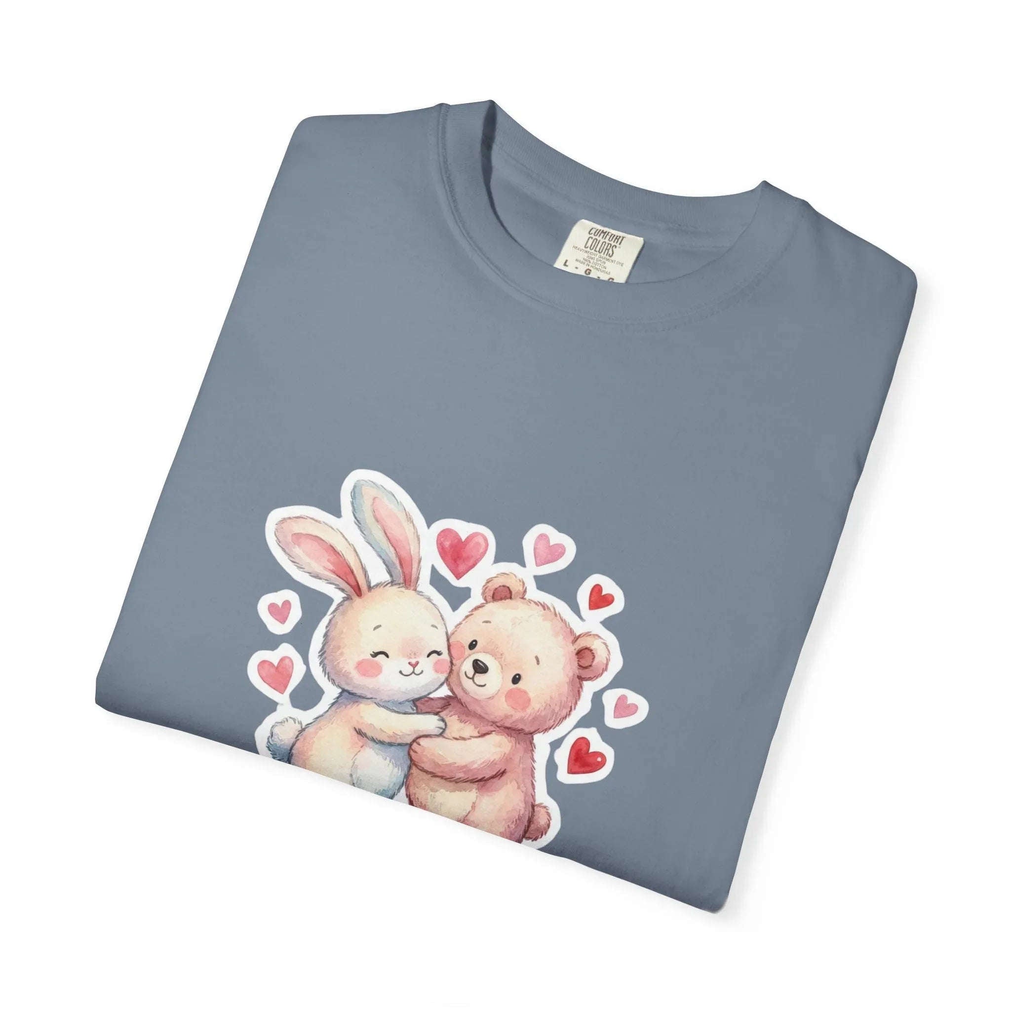 Fluffy Valentine Bunny and Bear T Shirt Cute Retro Valentine Gift Cozy Soft Cotton Vintage Aesthetic Top Romantic Couple Gift Idea