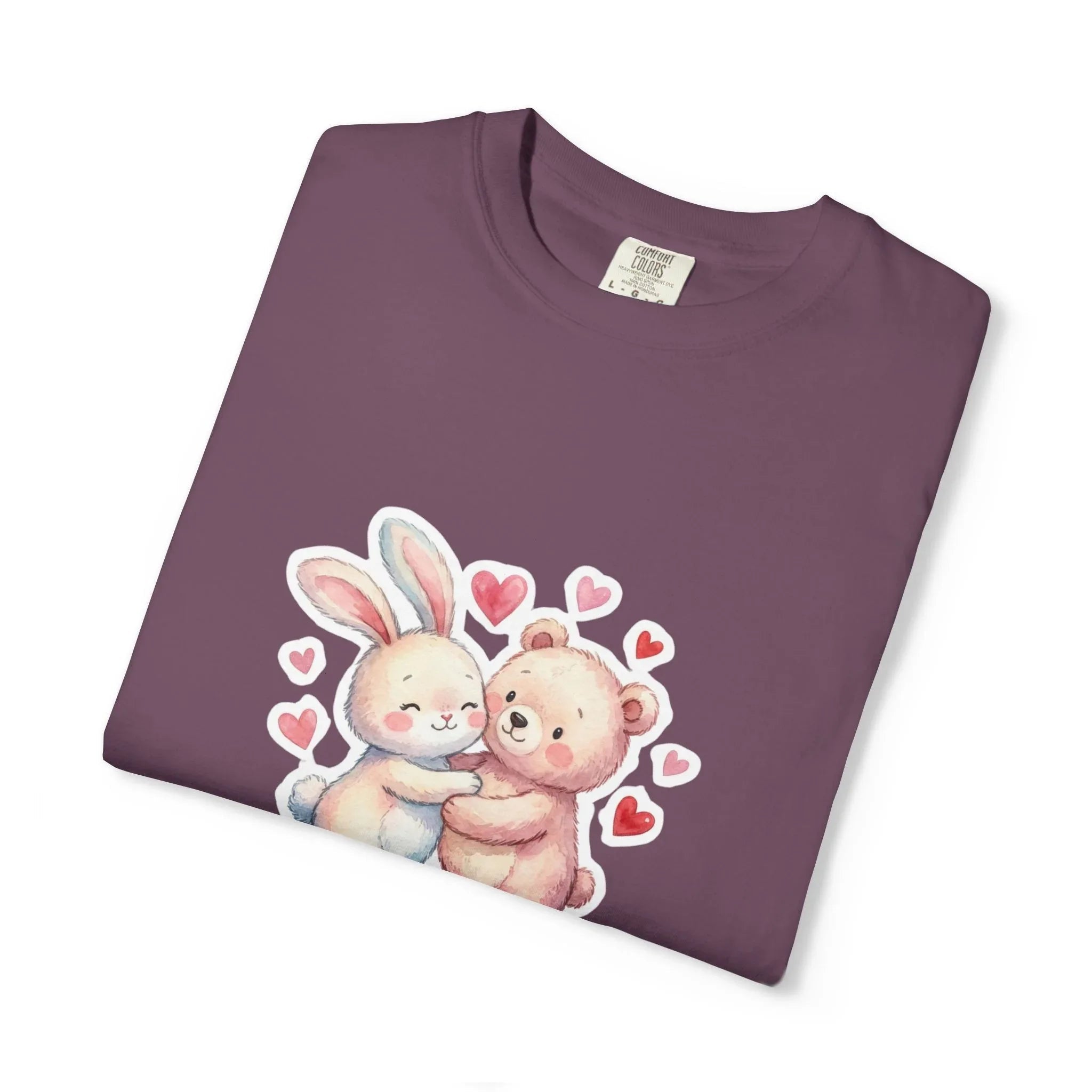 Fluffy Valentine Bunny and Bear T Shirt Cute Retro Valentine Gift Cozy Soft Cotton Vintage Aesthetic Top Romantic Couple Gift Idea