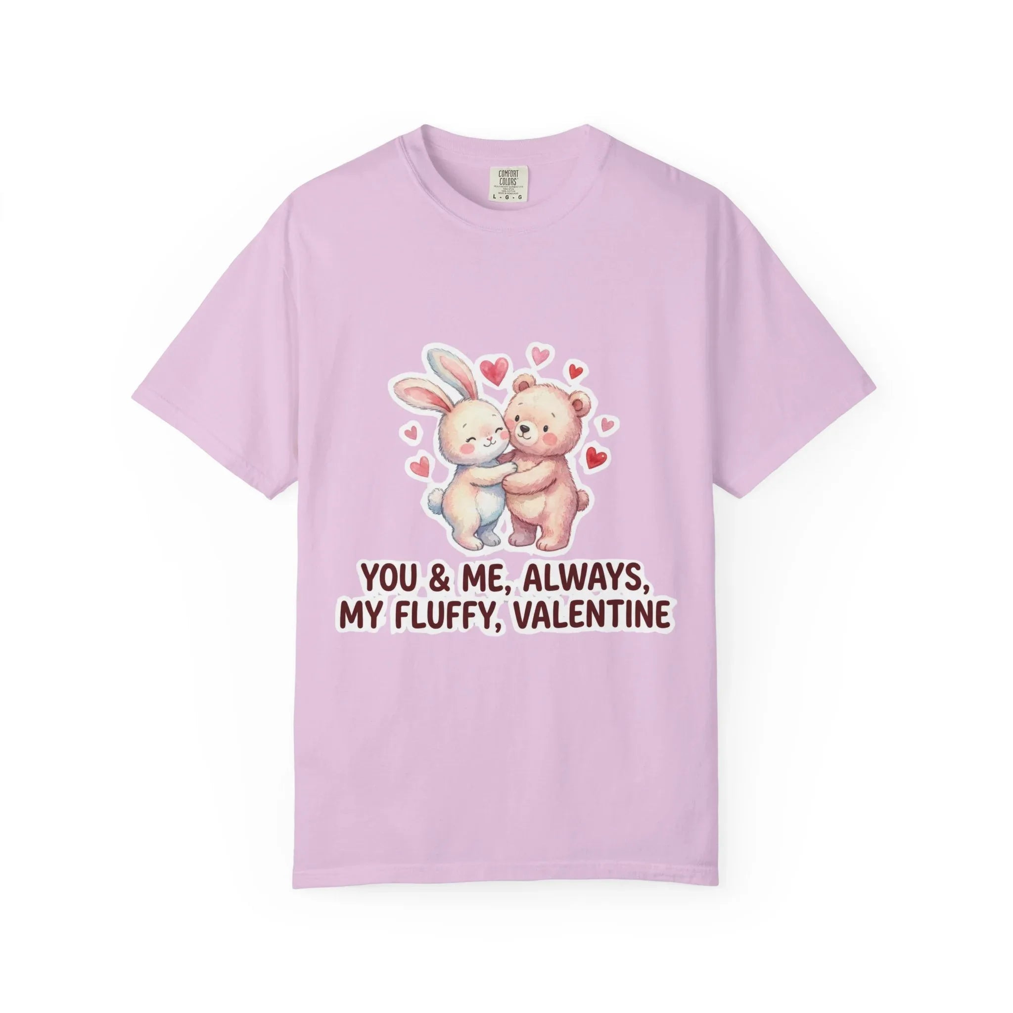 Fluffy Valentine Bunny and Bear T Shirt Cute Retro Valentine Gift Cozy Soft Cotton Vintage Aesthetic Top Romantic Couple Gift Idea Orchid