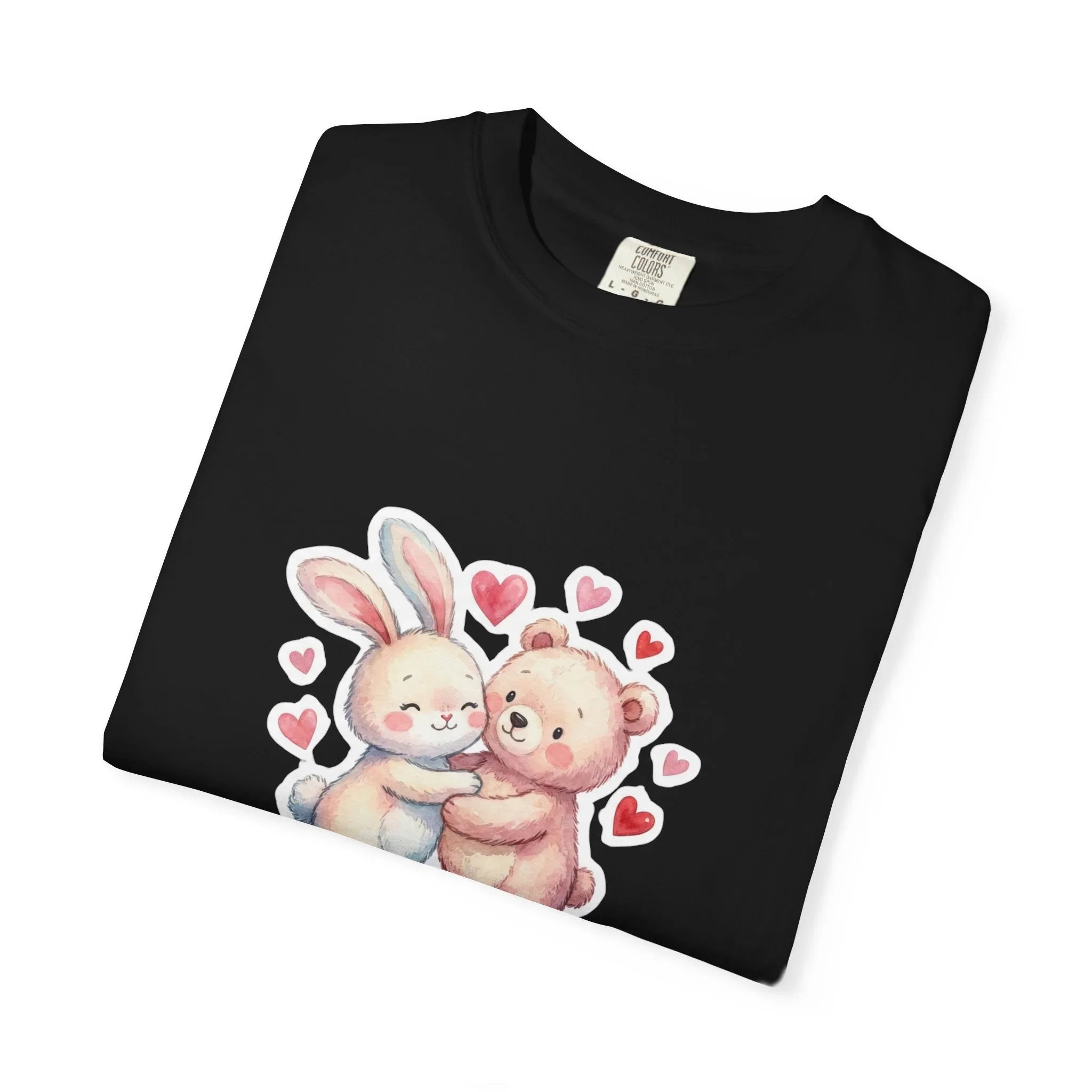 Fluffy Valentine Bunny and Bear T Shirt Cute Retro Valentine Gift Cozy Soft Cotton Vintage Aesthetic Top Romantic Couple Gift Idea
