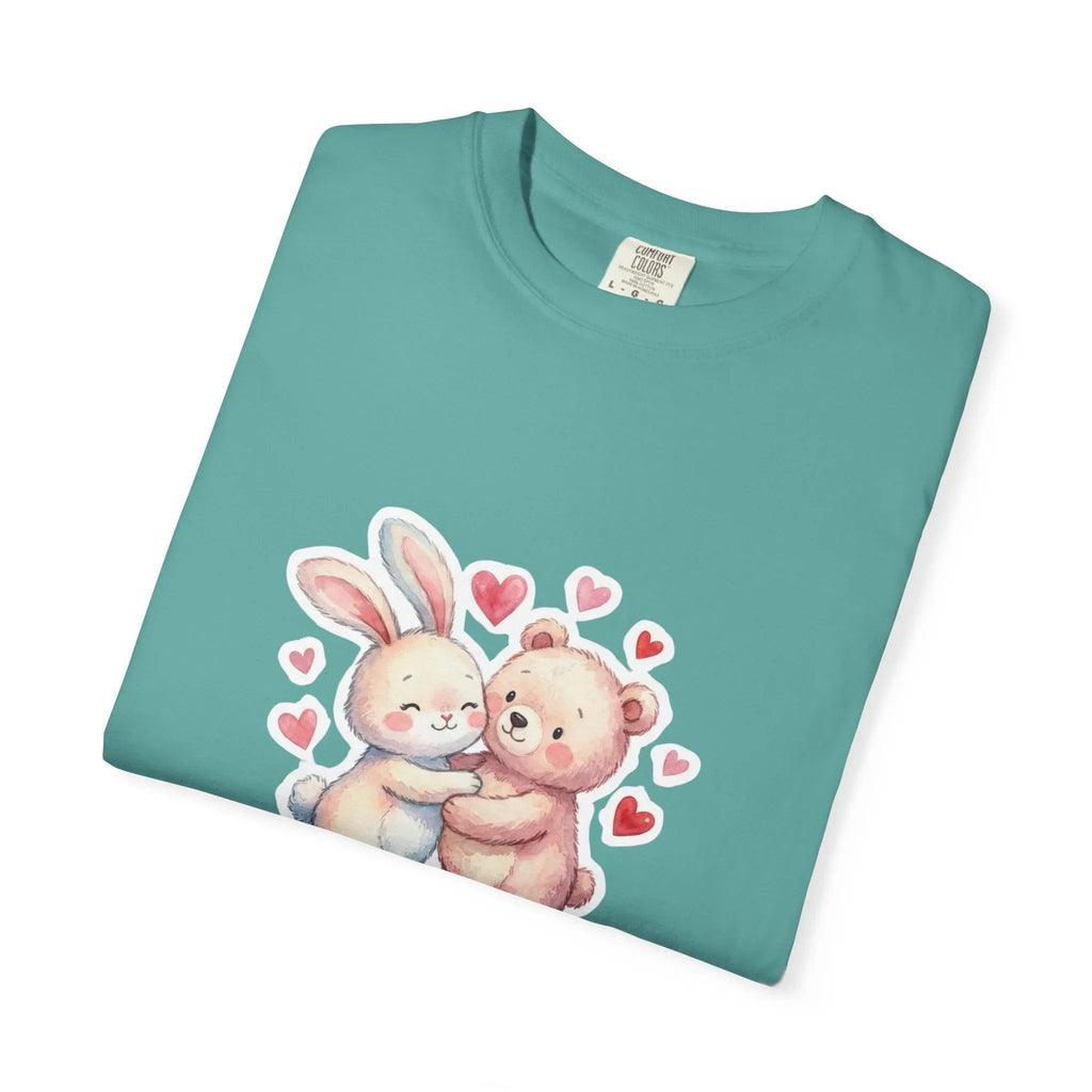 Fluffy Valentine Bunny and Bear T Shirt Cute Retro Valentine Gift Cozy Soft Cotton Vintage Aesthetic Top Romantic Couple Gift Idea