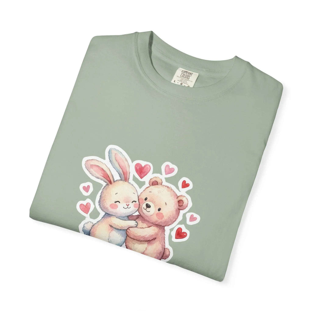 Fluffy Valentine Bunny and Bear T Shirt Cute Retro Valentine Gift Cozy Soft Cotton Vintage Aesthetic Top Romantic Couple Gift Idea