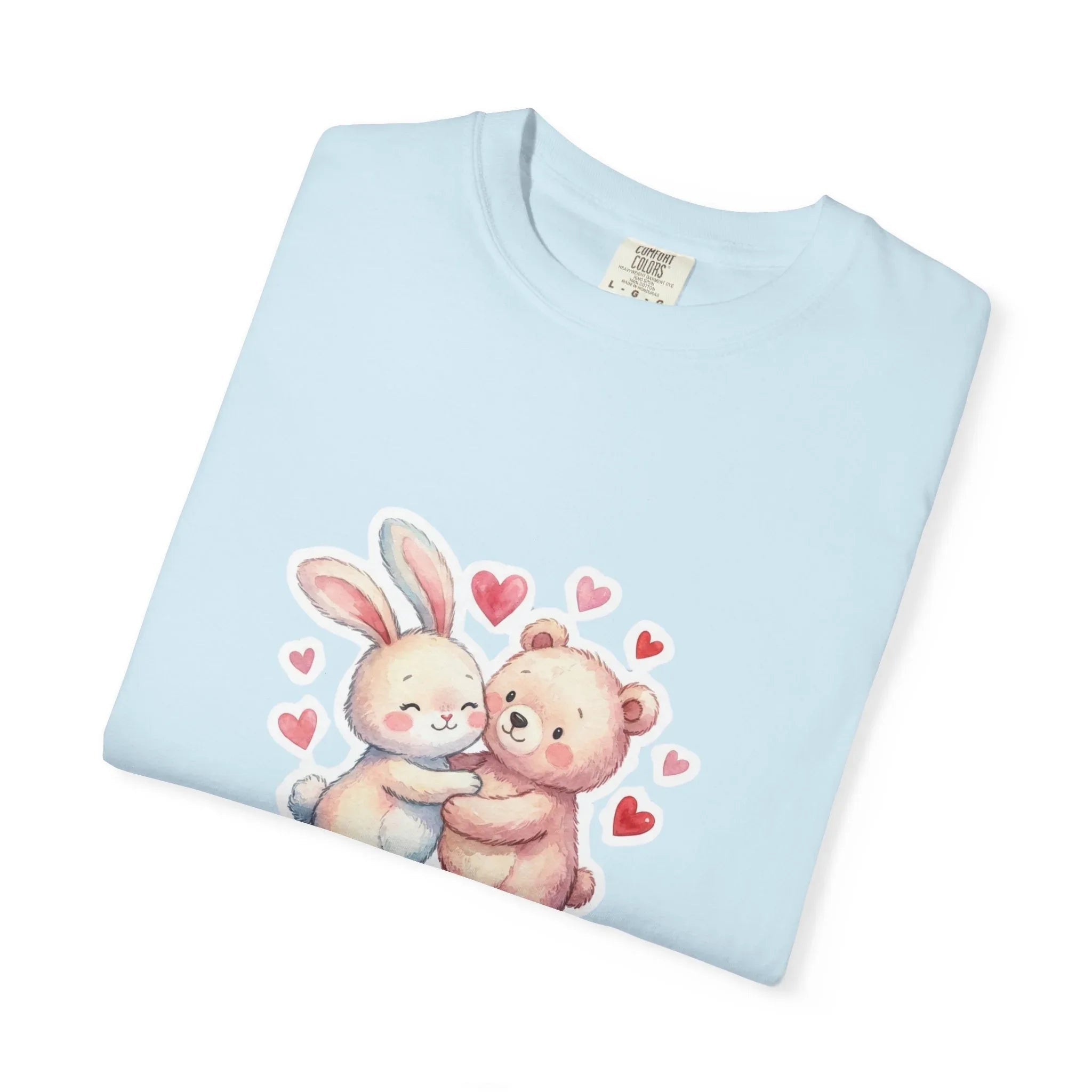 Fluffy Valentine Bunny and Bear T Shirt Cute Retro Valentine Gift Cozy Soft Cotton Vintage Aesthetic Top Romantic Couple Gift Idea