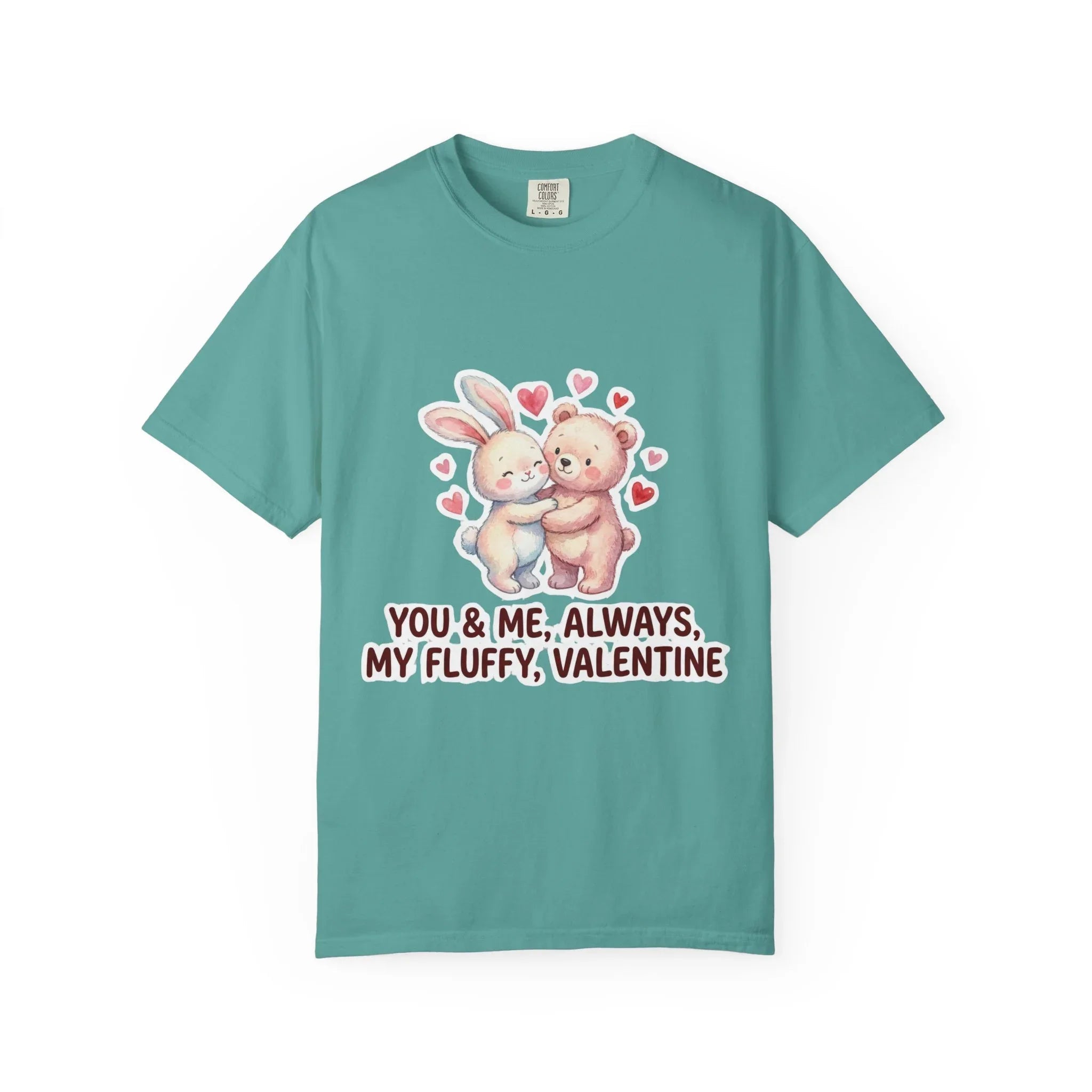 Fluffy Valentine Bunny and Bear T Shirt Cute Retro Valentine Gift Cozy Soft Cotton Vintage Aesthetic Top Romantic Couple Gift Idea Seafoam