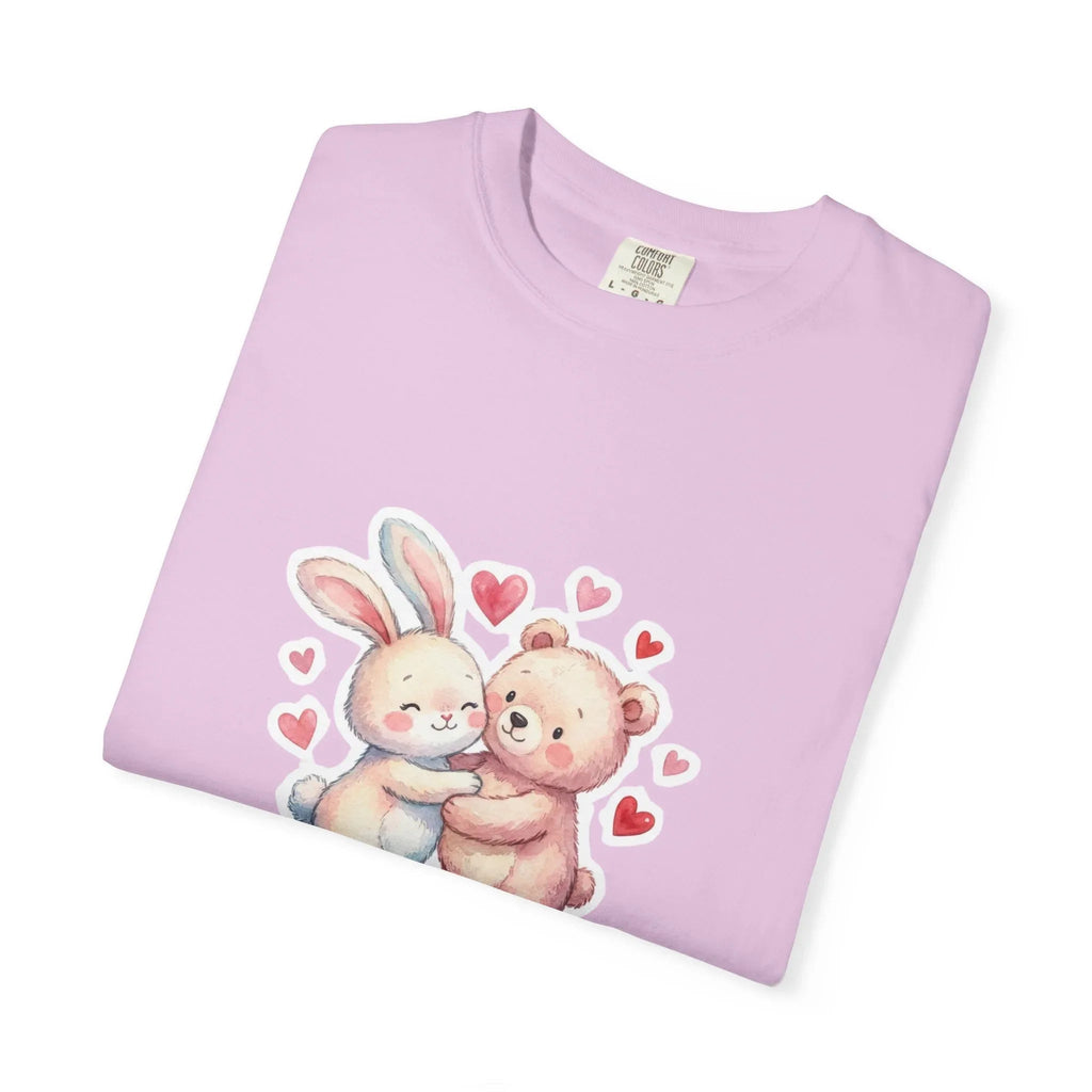 Fluffy Valentine Bunny and Bear T Shirt Cute Retro Valentine Gift Cozy Soft Cotton Vintage Aesthetic Top Romantic Couple Gift Idea