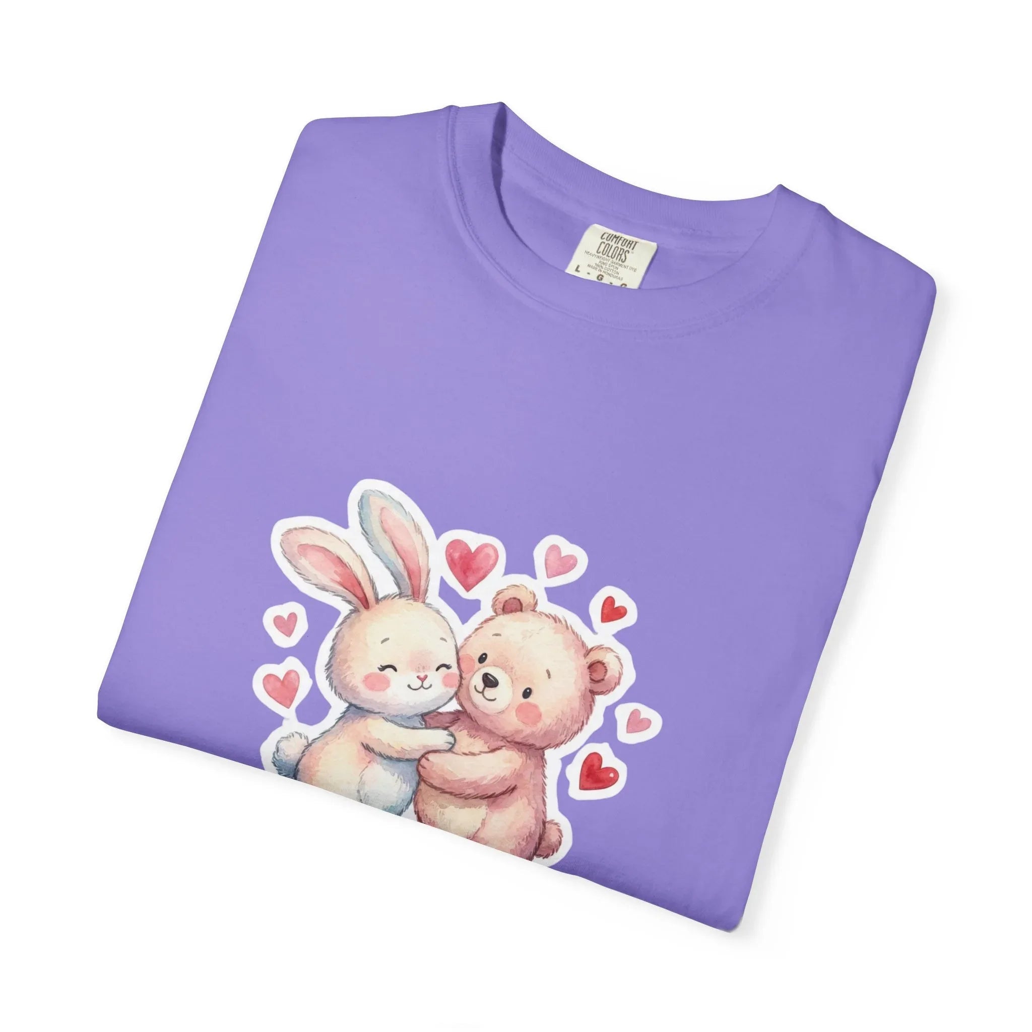 Fluffy Valentine Bunny and Bear T Shirt Cute Retro Valentine Gift Cozy Soft Cotton Vintage Aesthetic Top Romantic Couple Gift Idea